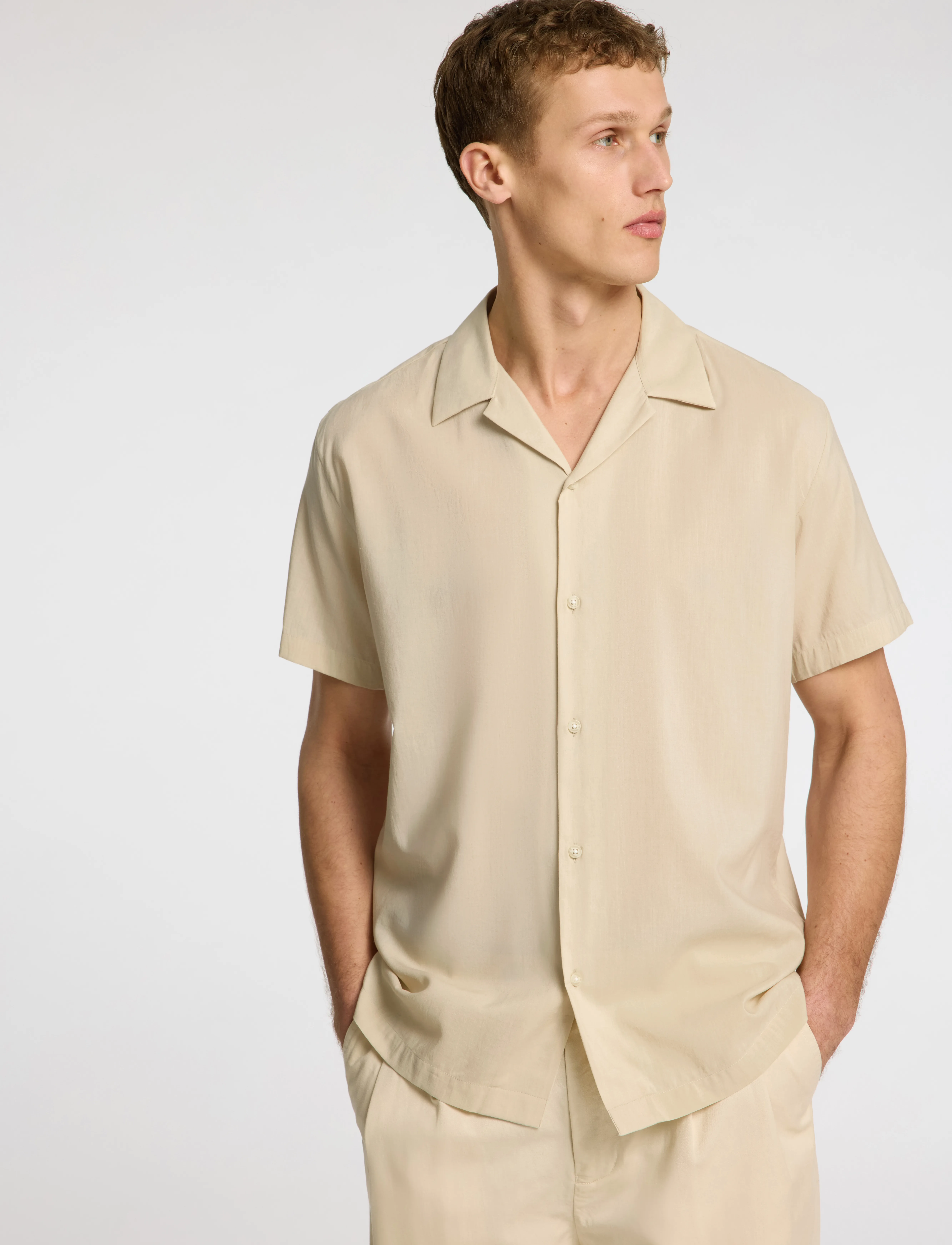 Selected - SLHREG-AIR SHIRT SS MIX - kortærmede skjorter - oatmeal - 4