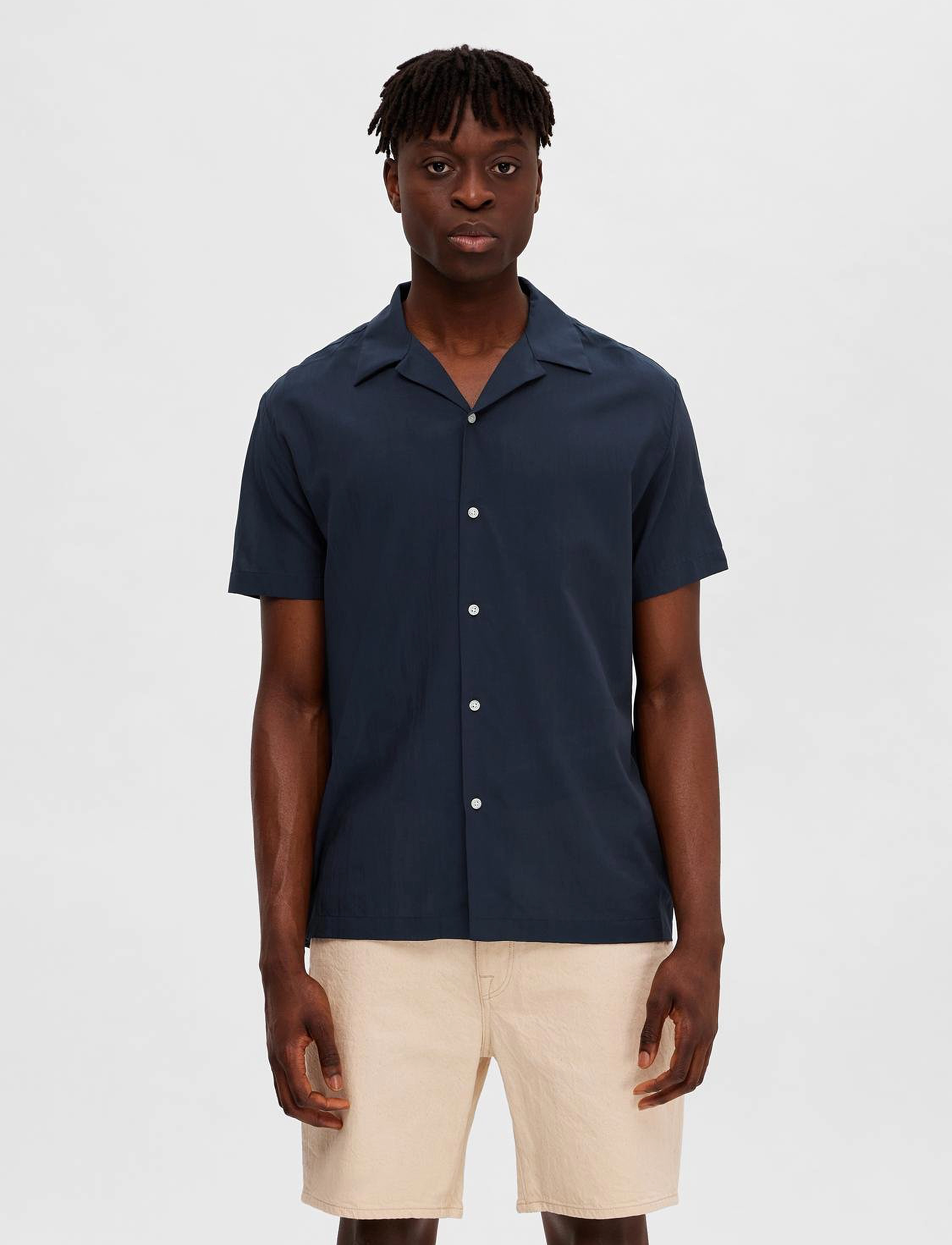 Selected SLHREG-AIR SHIRT SS MIX - Skjorter - SKY CAPTAIN / navy
