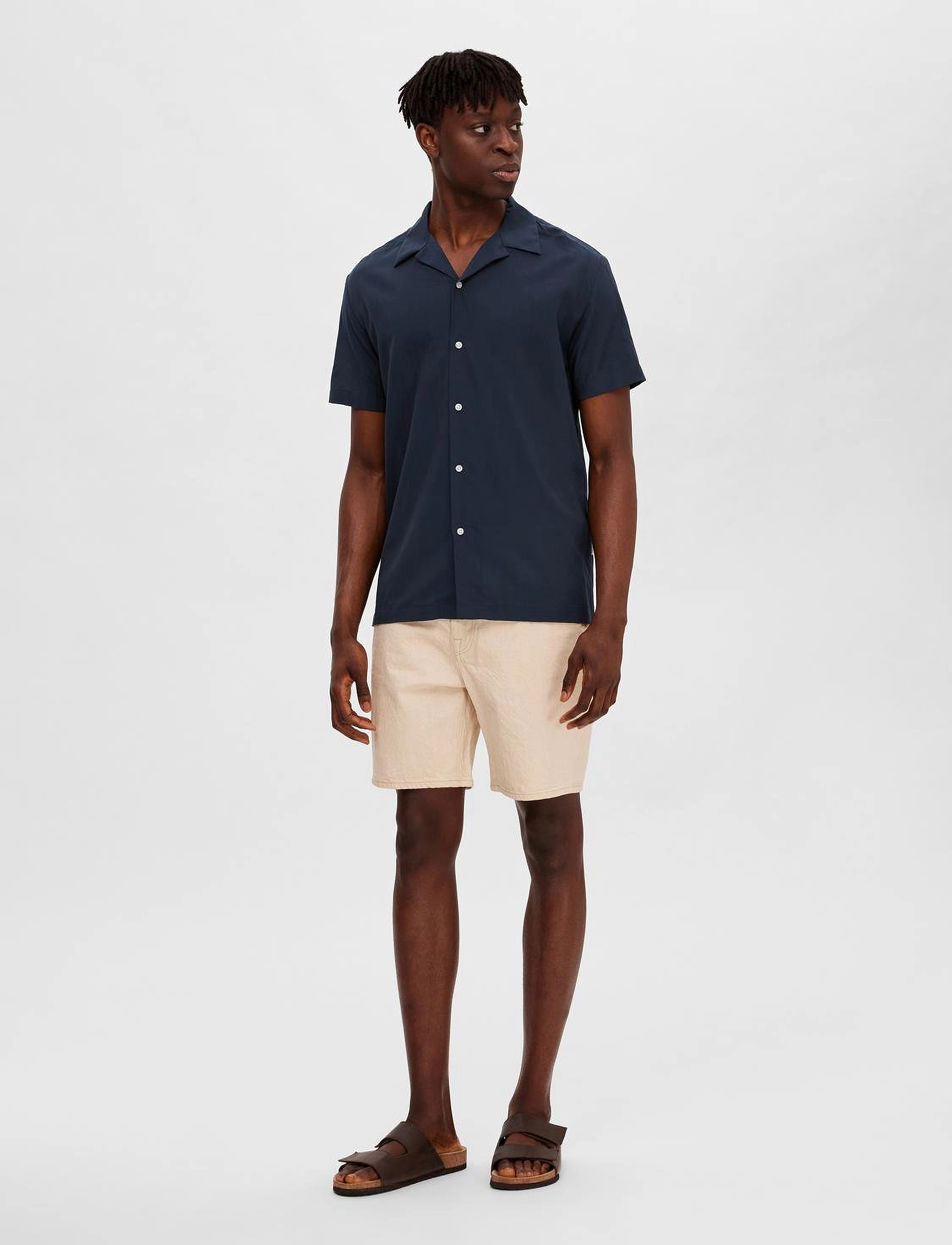 Selected - SLHREG-AIR SHIRT SS MIX - marškiniai trumpomis rankovėmis - sky captain - 5