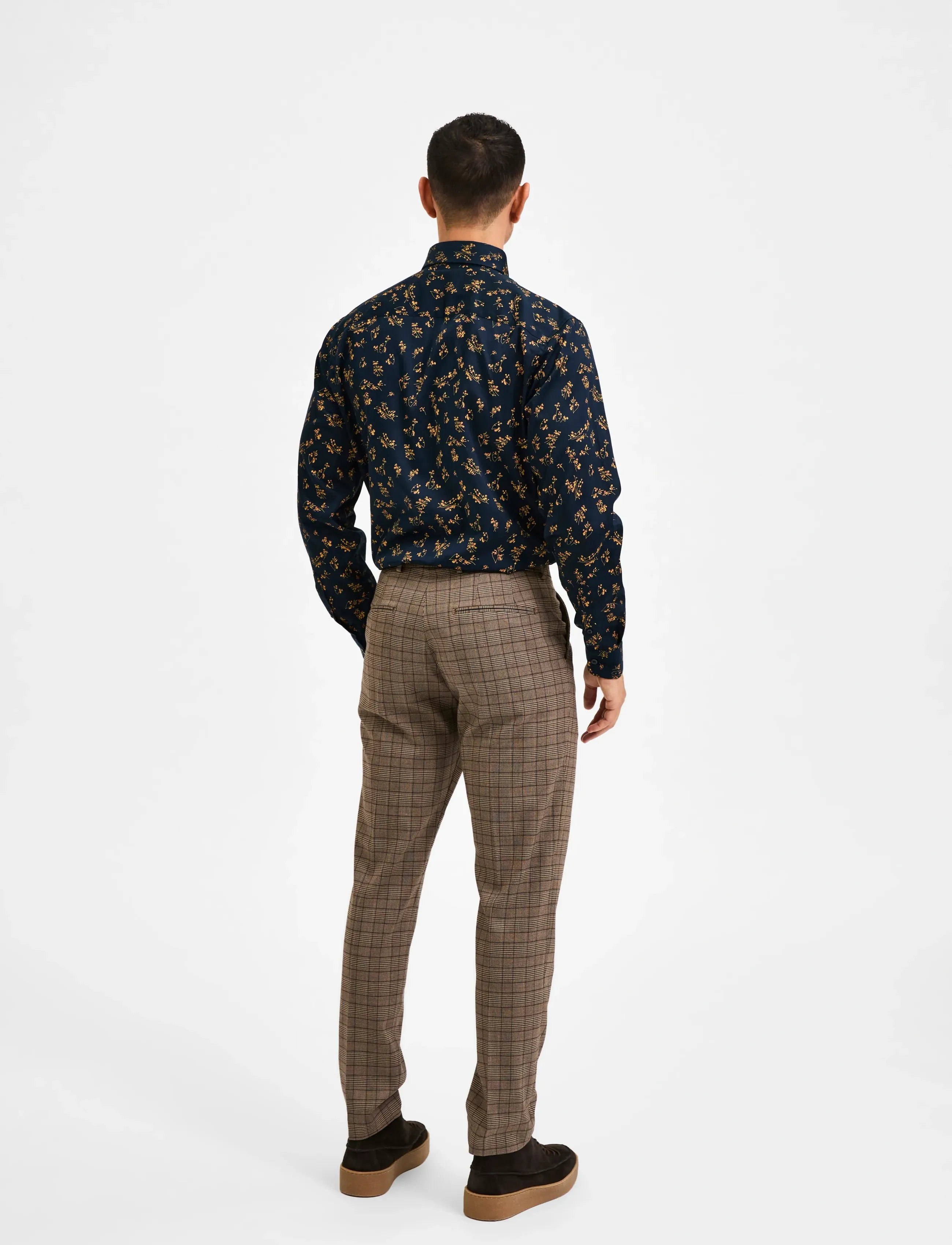 Selected - SLHSLIM-MYLOLOGAN BRWN CHECK TRS B - brownie - 3