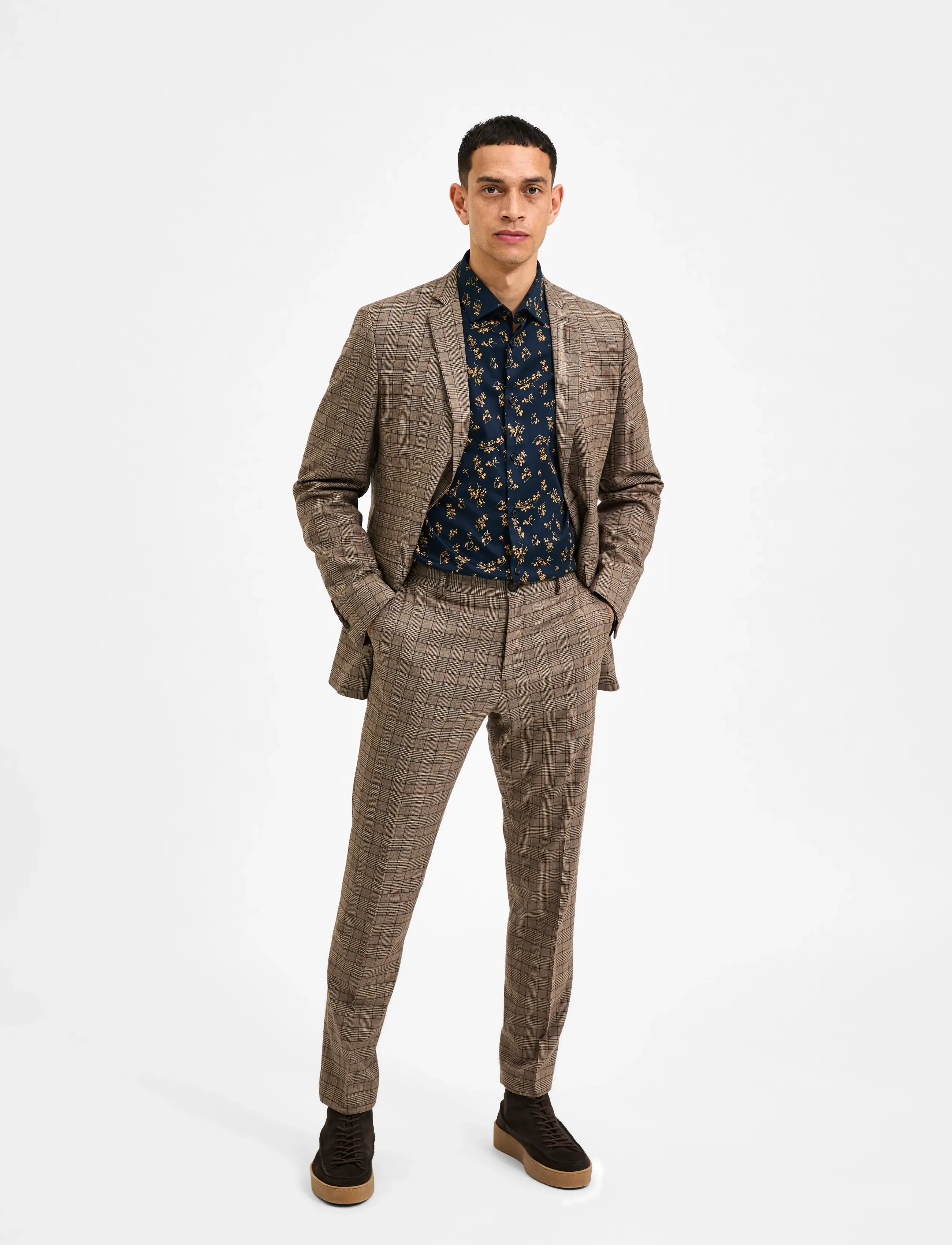 Selected - SLHSLIM-MYLOLOGAN BRWN CHECK TRS B - brownie - 4
