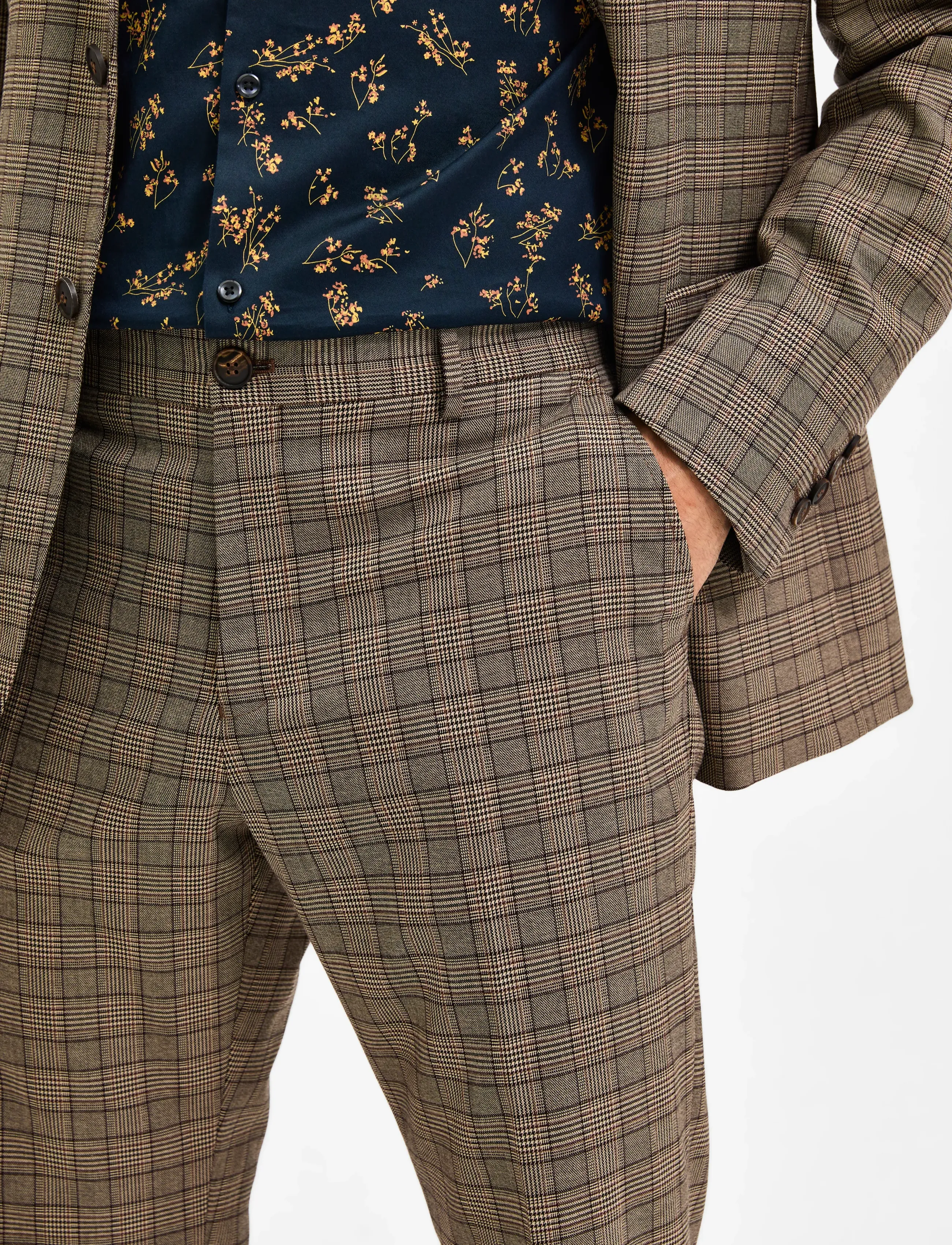 Selected - SLHSLIM-MYLOLOGAN BRWN CHECK TRS B - brownie - 5