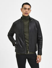 Selected Homme - SLHARCHIVE CLASSIC LEATHER JKT NOOS - spring jackets - black - 5