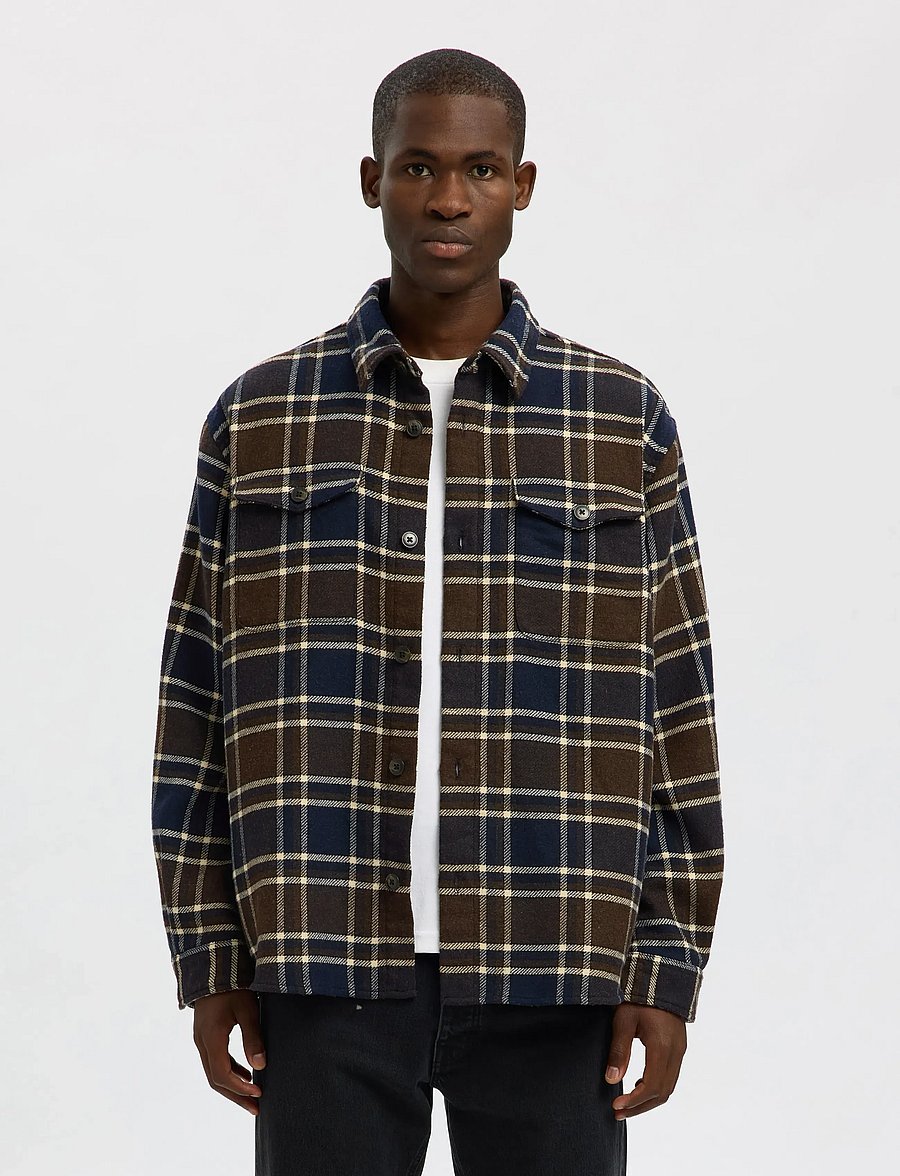 Selected - SLHRLXPABLO WOOL BLEND OVERSHIRT - Überhemden - dark brown melange - 0