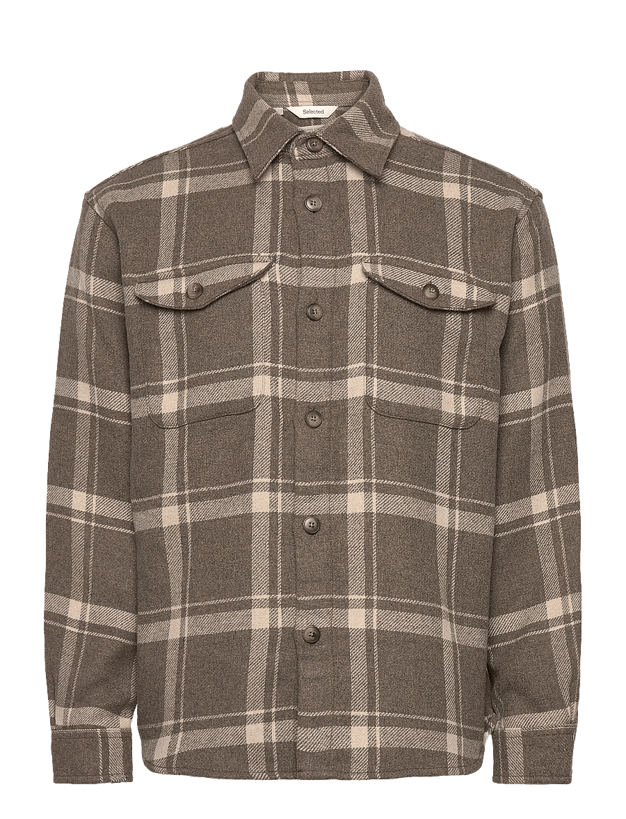 Selected - SLHRLXPABLO WOOL BLEND OVERSHIRT - chemises à carreaux - morel - 0