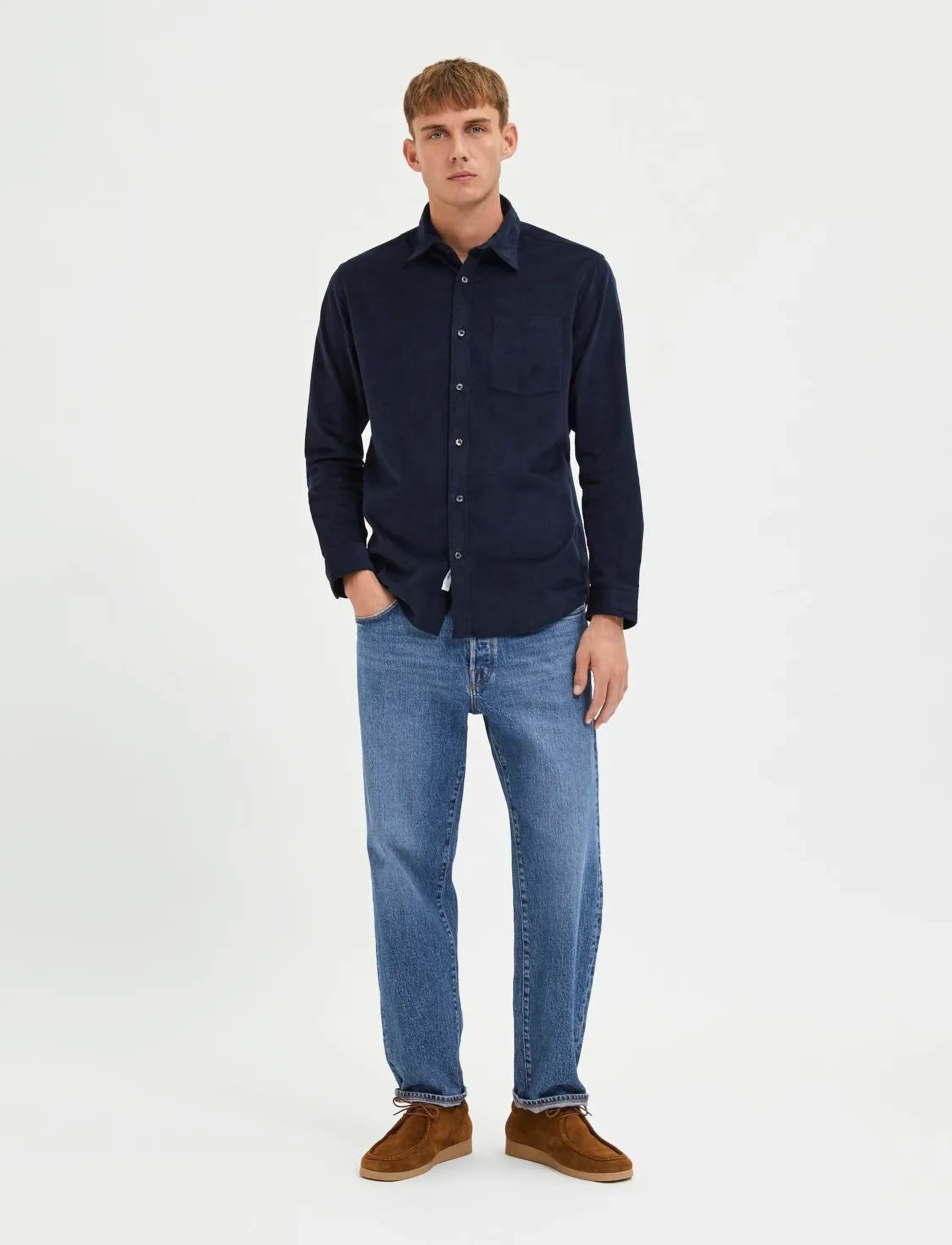 Selected - SLHREGBENJAMIN CORD SHIRT LS W - sky captain - 5
