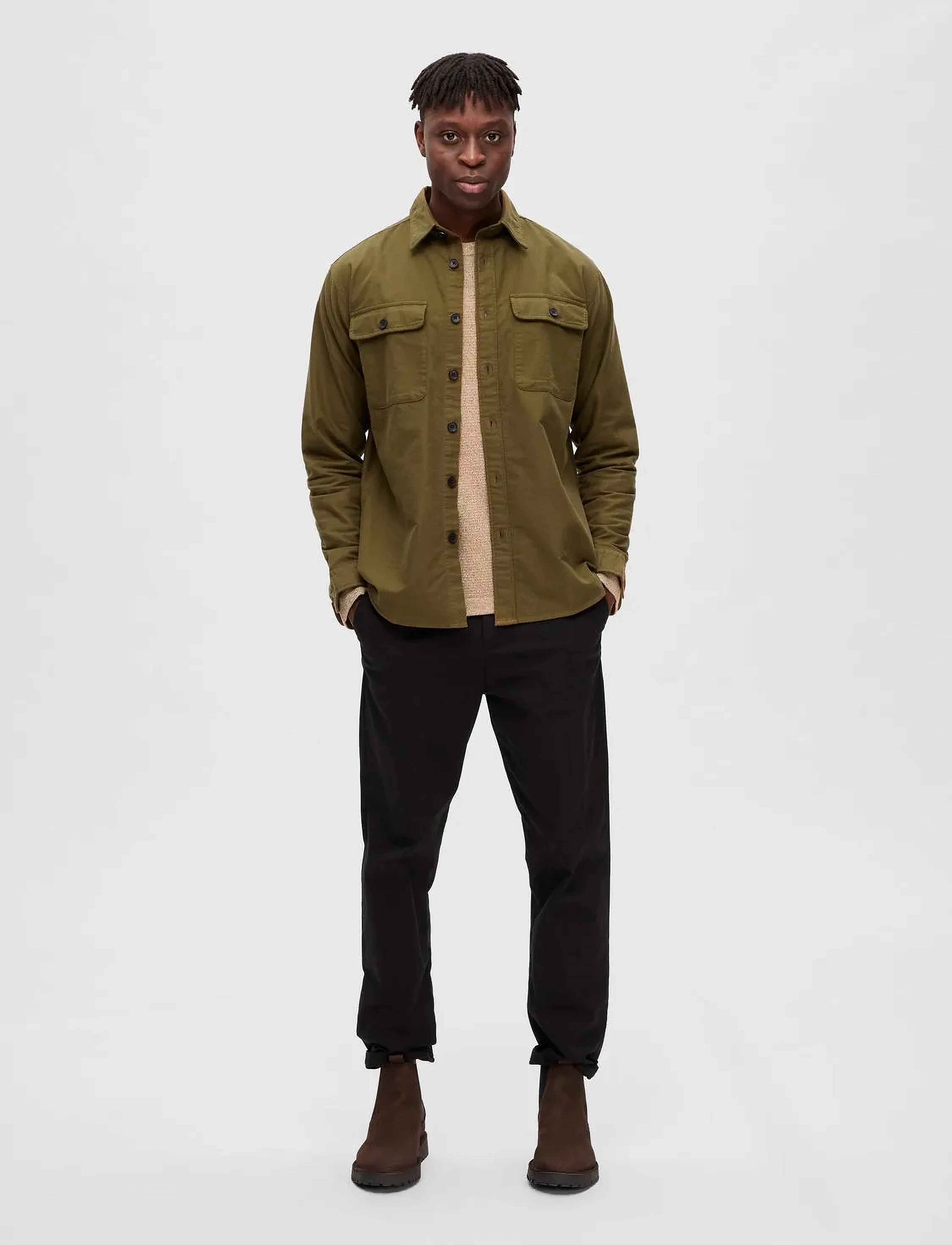 Selected - SLHLOOSEROLF LS OVERSHIRT W - herren - dark olive - 4