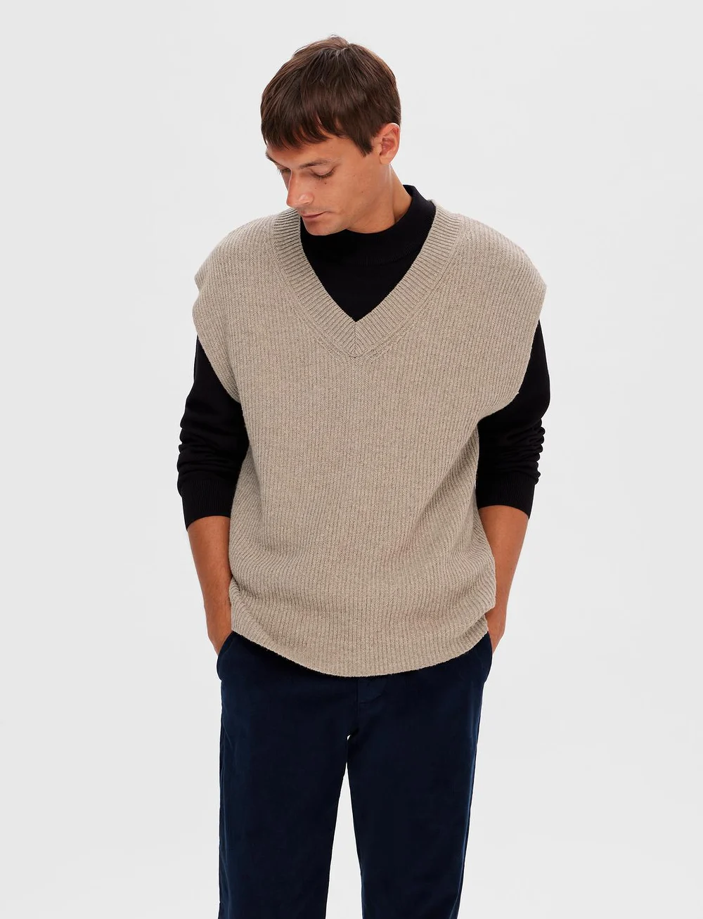 Selected - SLHROBERT LS KNIT MOCK NECK - Ümmarguse kaelusega kudumid - black - 4