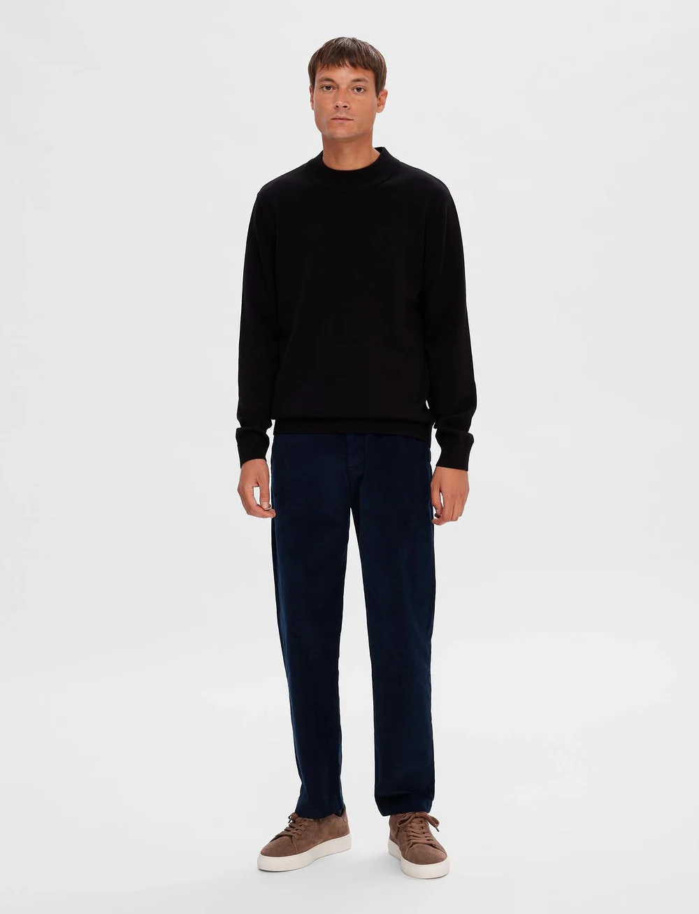 Selected - SLHROBERT LS KNIT MOCK NECK - Ümmarguse kaelusega kudumid - black - 5