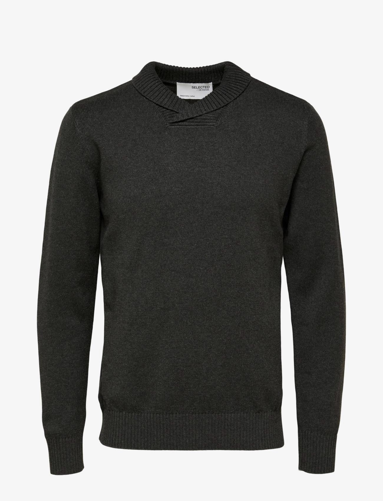 Selected Homme - SLHHANS LS SHAWL-NECK W - dark grey melange - 0