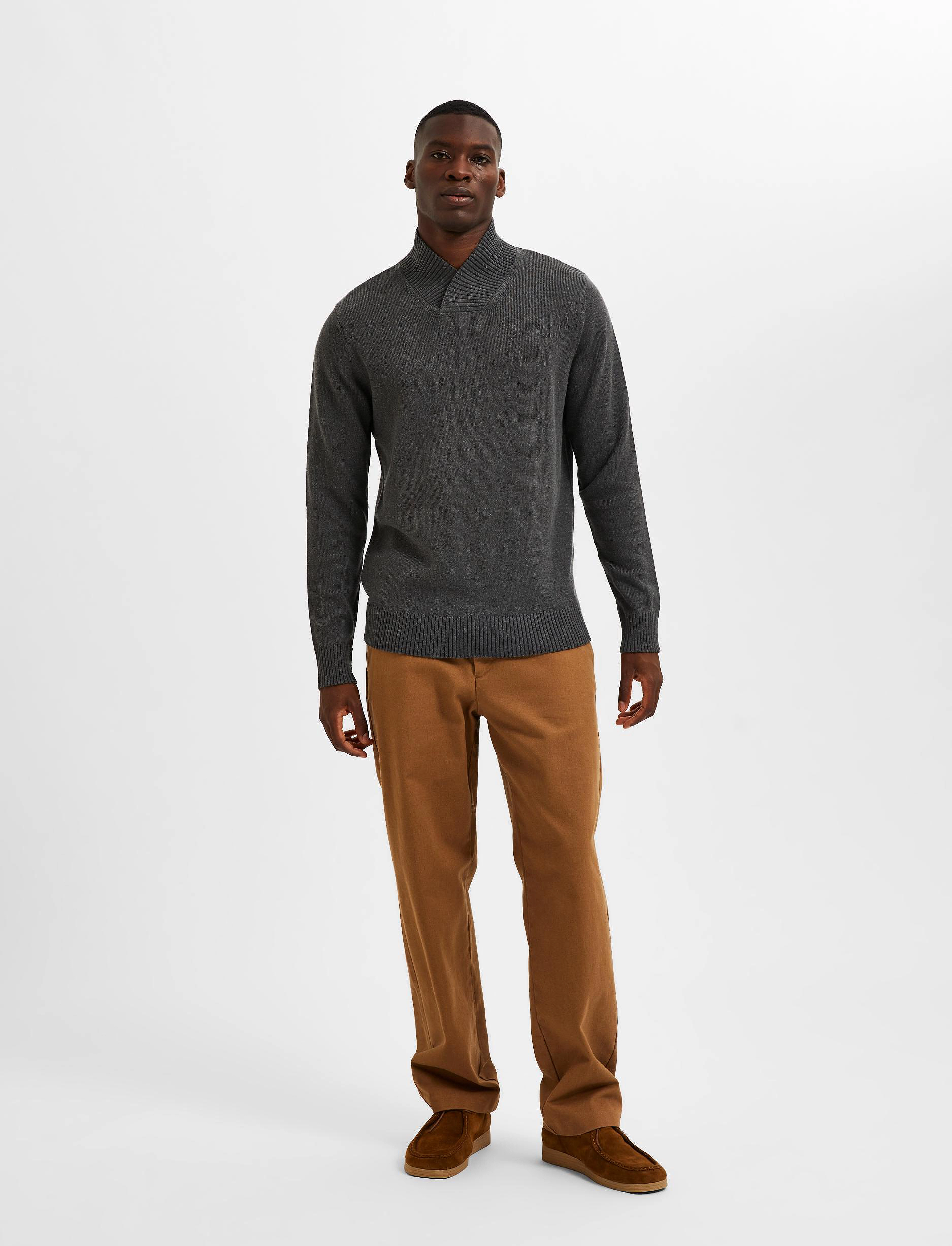 Selected Homme - SLHHANS LS SHAWL-NECK W - dark grey melange - 4