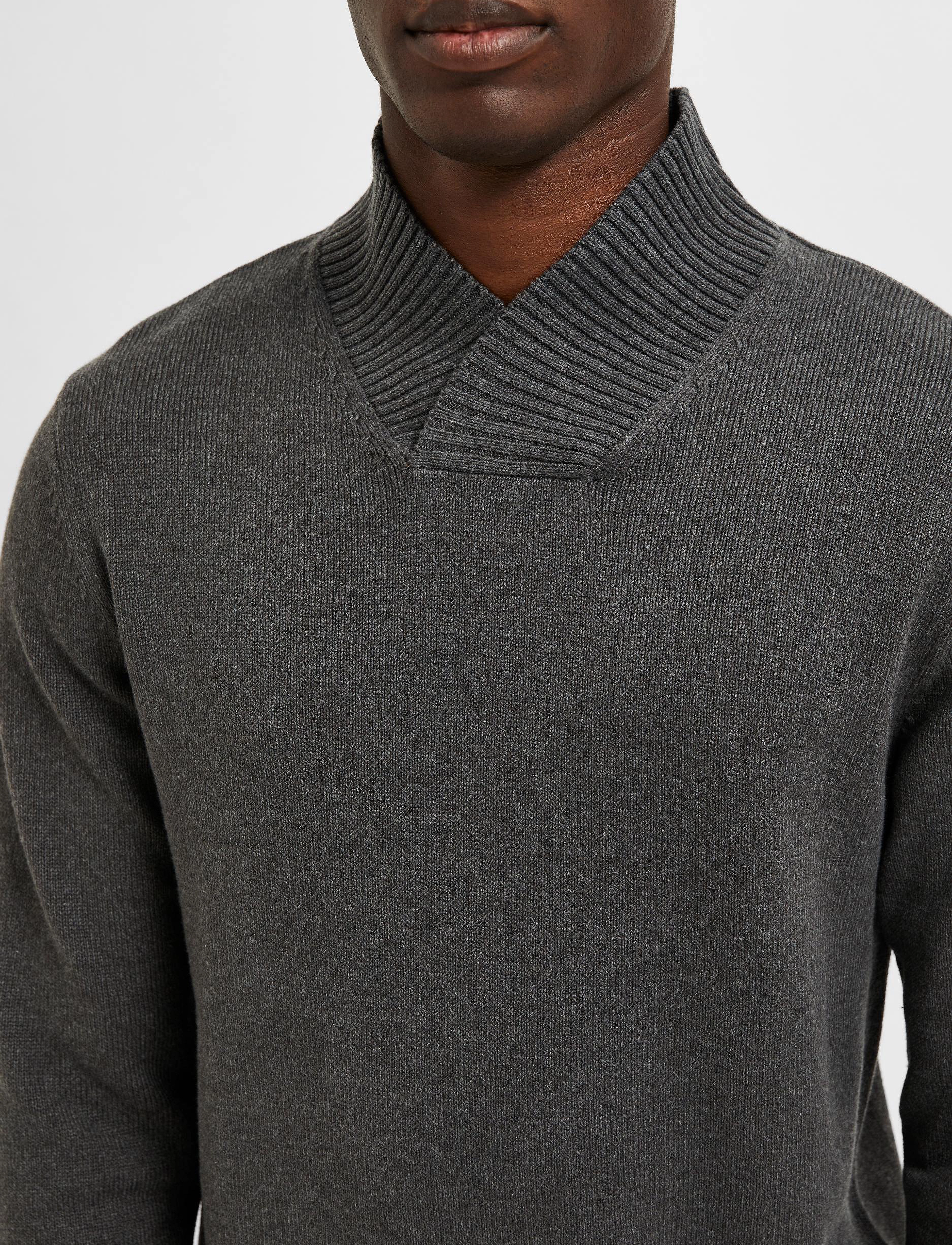 Selected Homme - SLHHANS LS SHAWL-NECK W - dark grey melange - 5