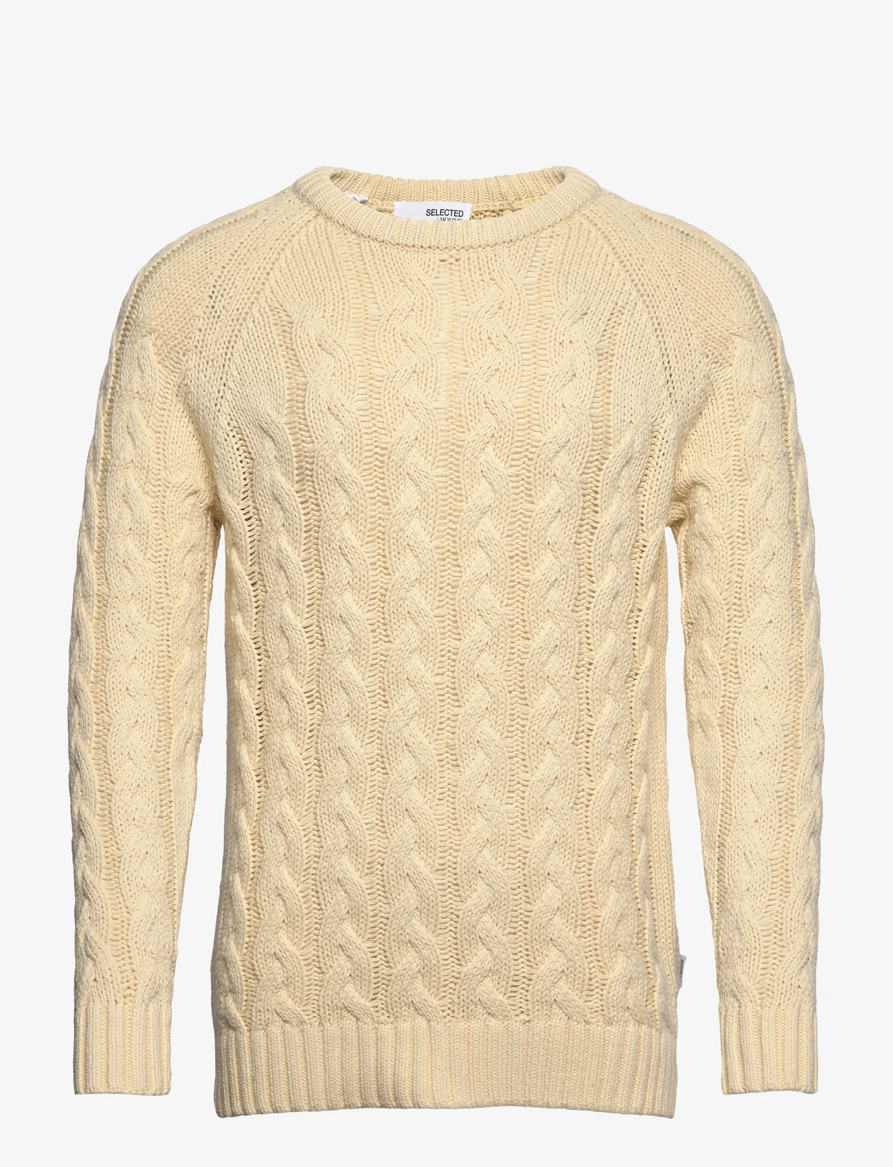 Selected Homme - SLHBILL LS KNIT  CABLE CREW NECK W - stickade basplagg - cloud cream - 0