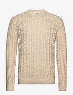 SLHHENRY LS KNIT CABLE CREW NECK W - OATMEAL