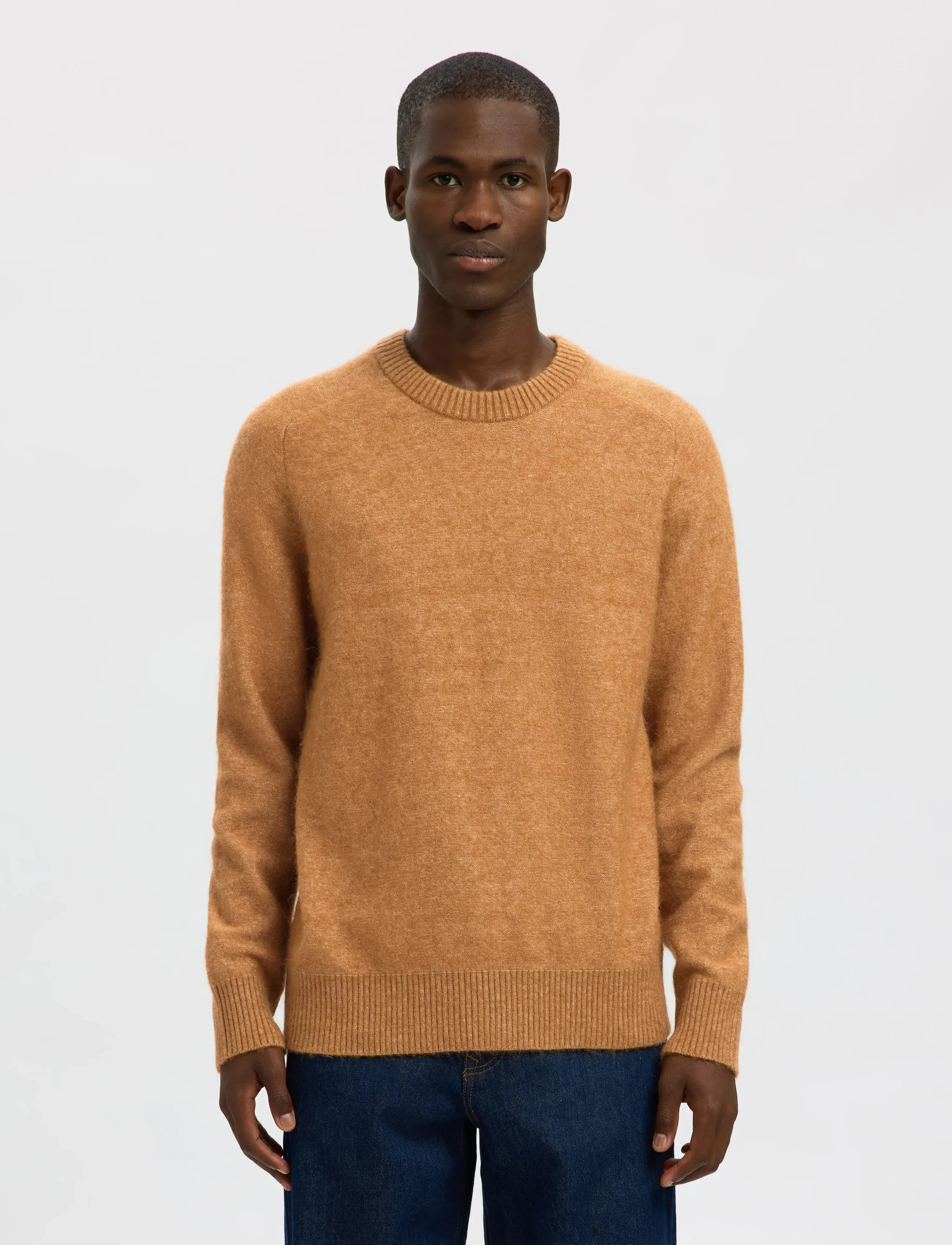 Selected Slmrai Ls Knit Crew Neck Noos, XL, Knitwear, Beige - Round Necks, Männerswear