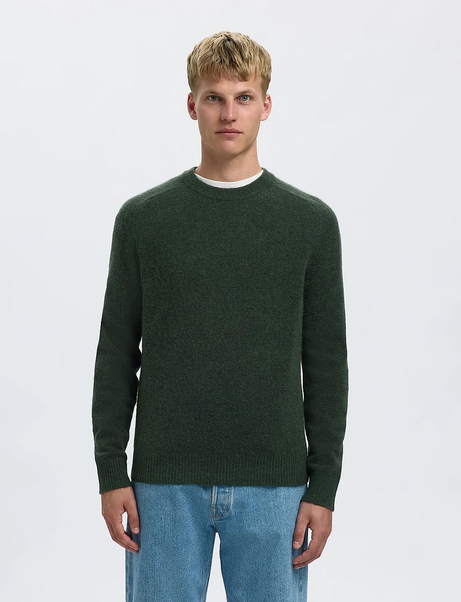 Selected - SLHRAI LS KNIT CREW NECK NOOS - Ümara kaelusega - deep forest - 0