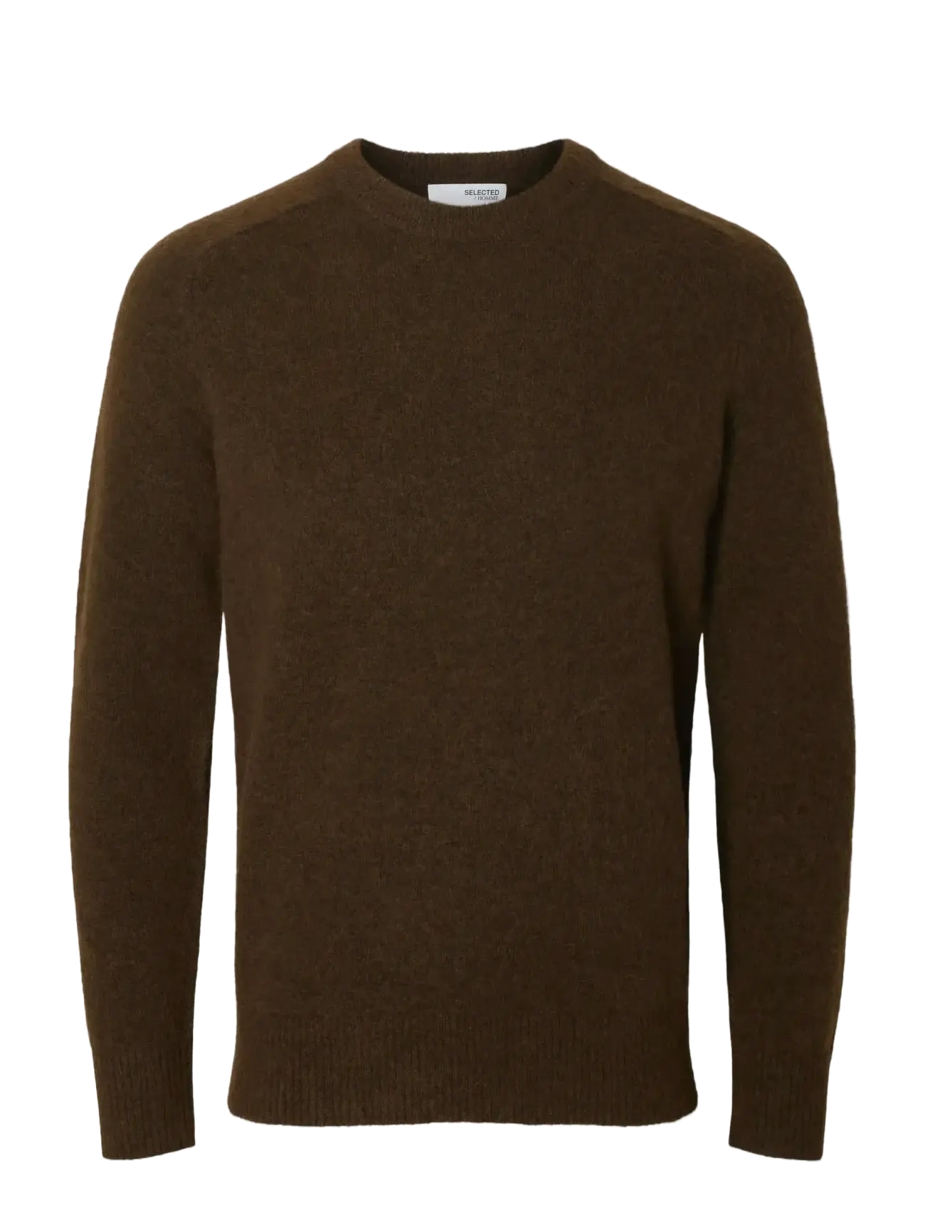 Selected SLMRAI LS KNIT CREW NECK NOOS - Strik - DEMITASSE / brown