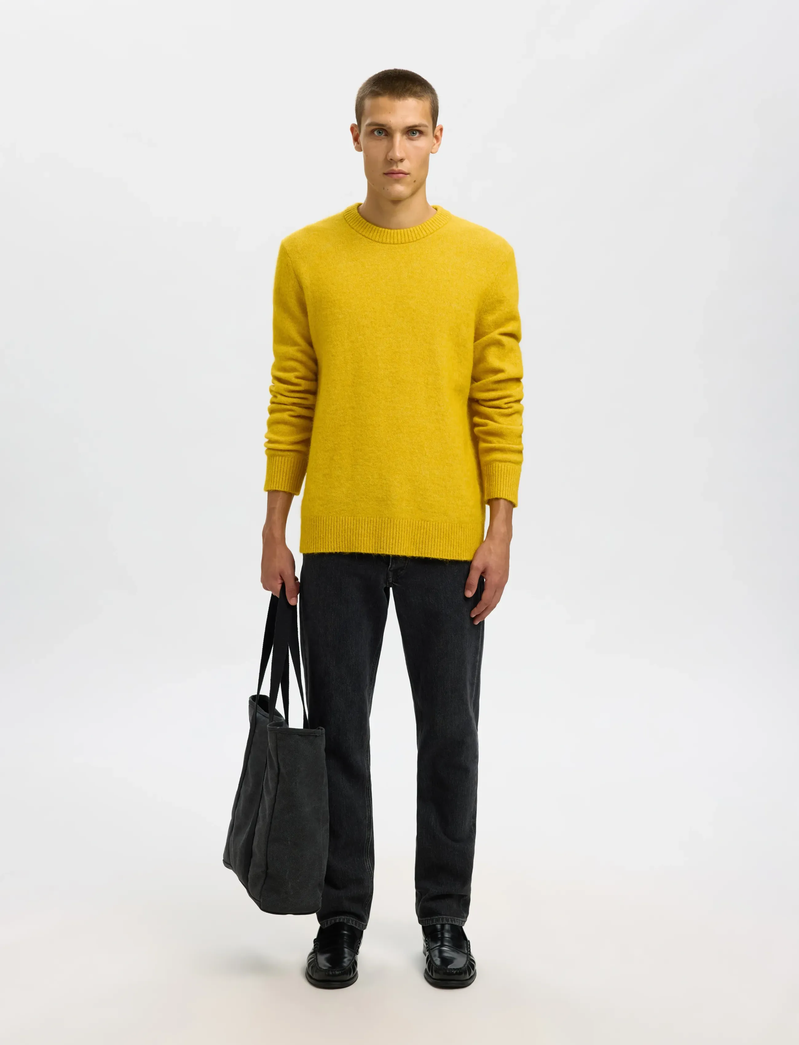 Selected - SLMRAI LS KNIT CREW NECK NOOS - rund hals - gold flake - 5