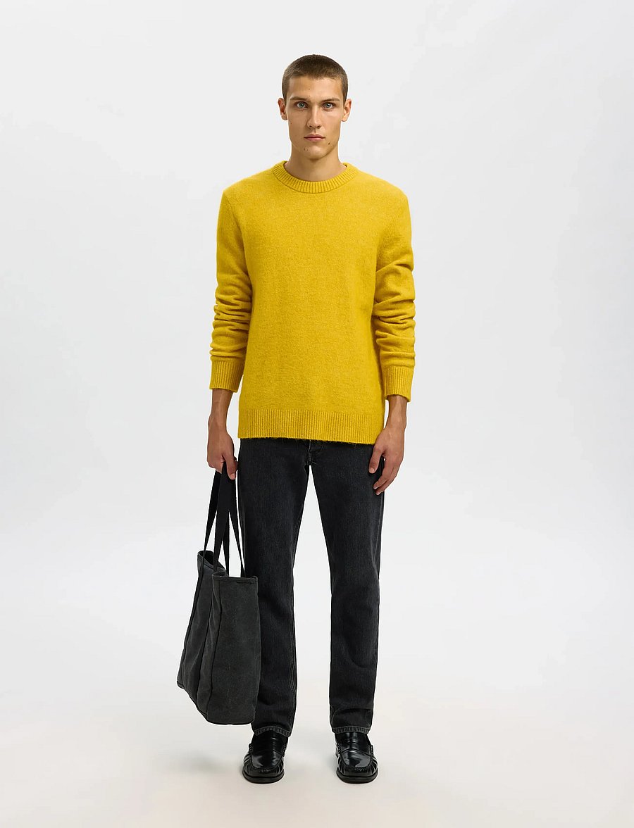 Selected - SLHRAI LS KNIT CREW NECK NOOS - round necks - gold flake - 5