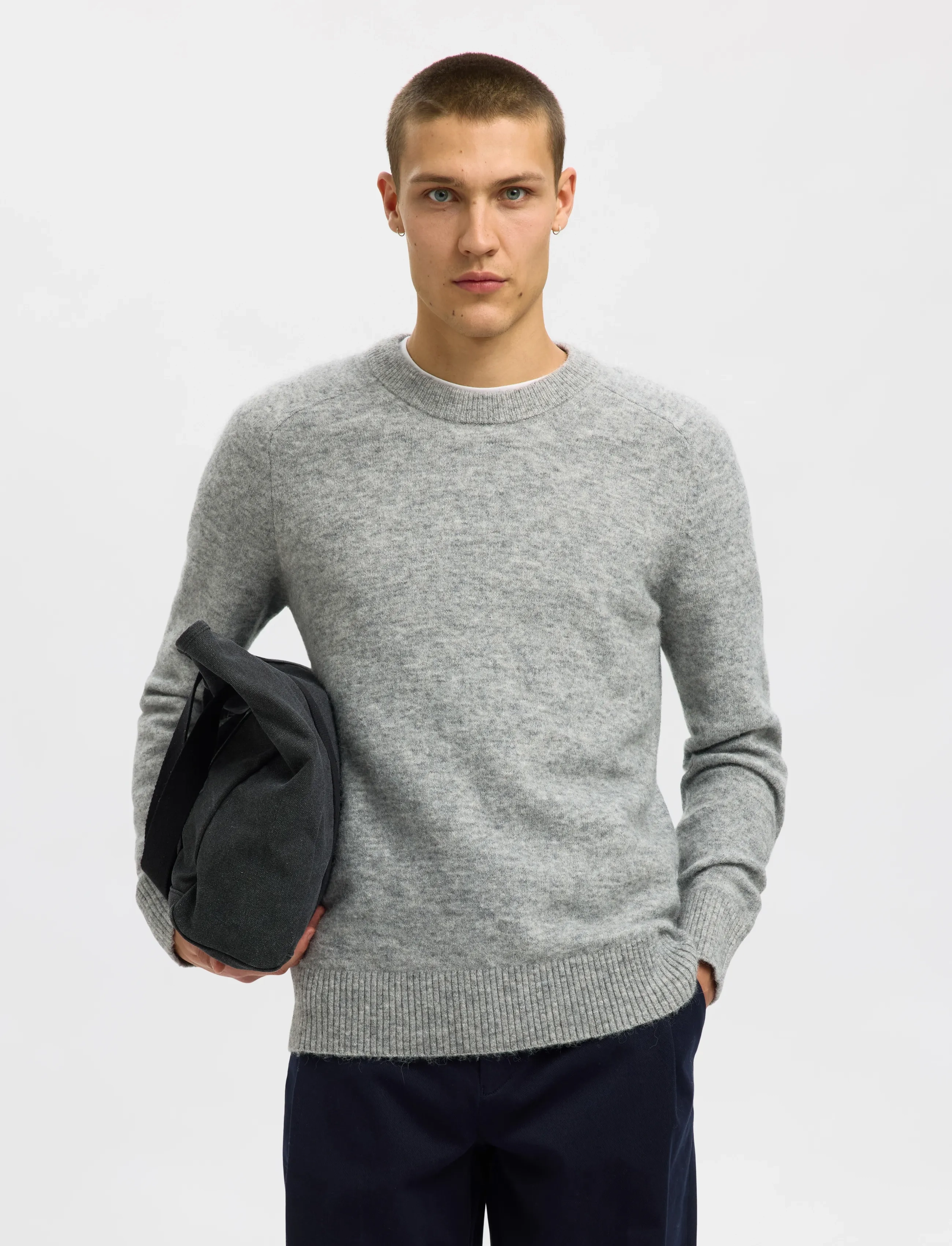 Selected SLHRAI LS KNIT CREW NECK NOOS - Rundhals - LIGHT GREY MELANGE / grey