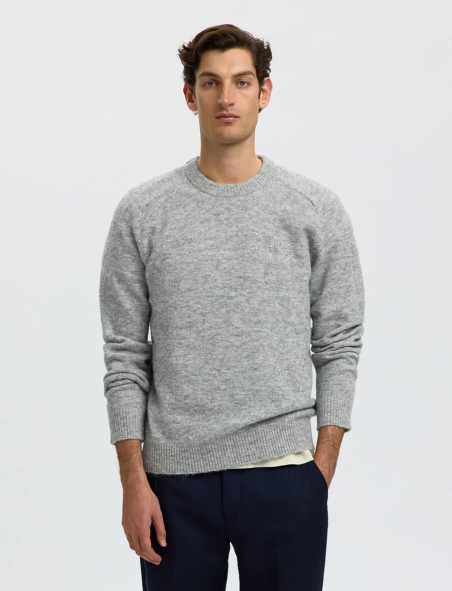 Selected - SLHRAI LS KNIT CREW NECK NOOS - round necks - light grey melange - 0
