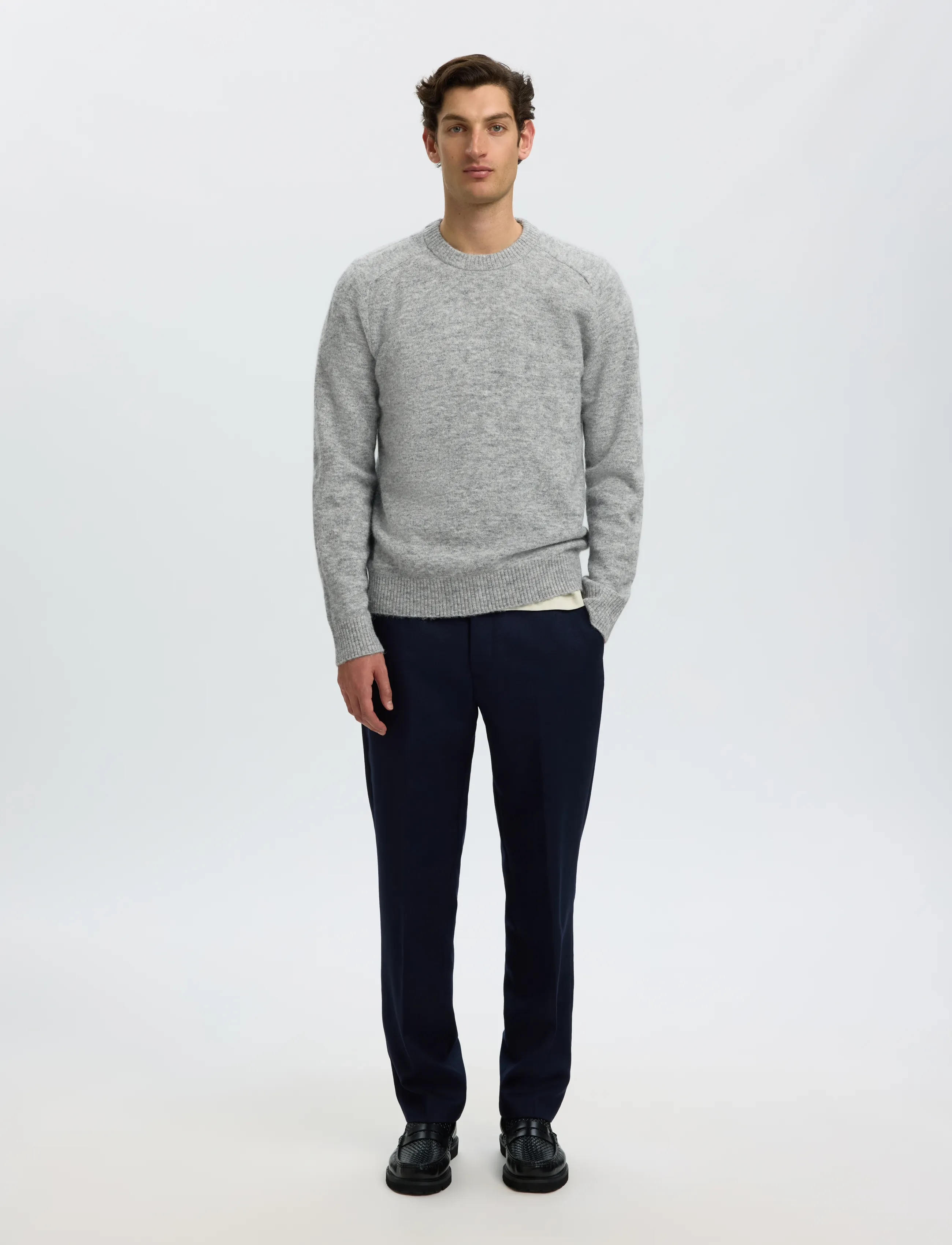 Selected - SLMRAI LS KNIT CREW NECK NOOS - Ümara kaelusega - light grey melange - 3