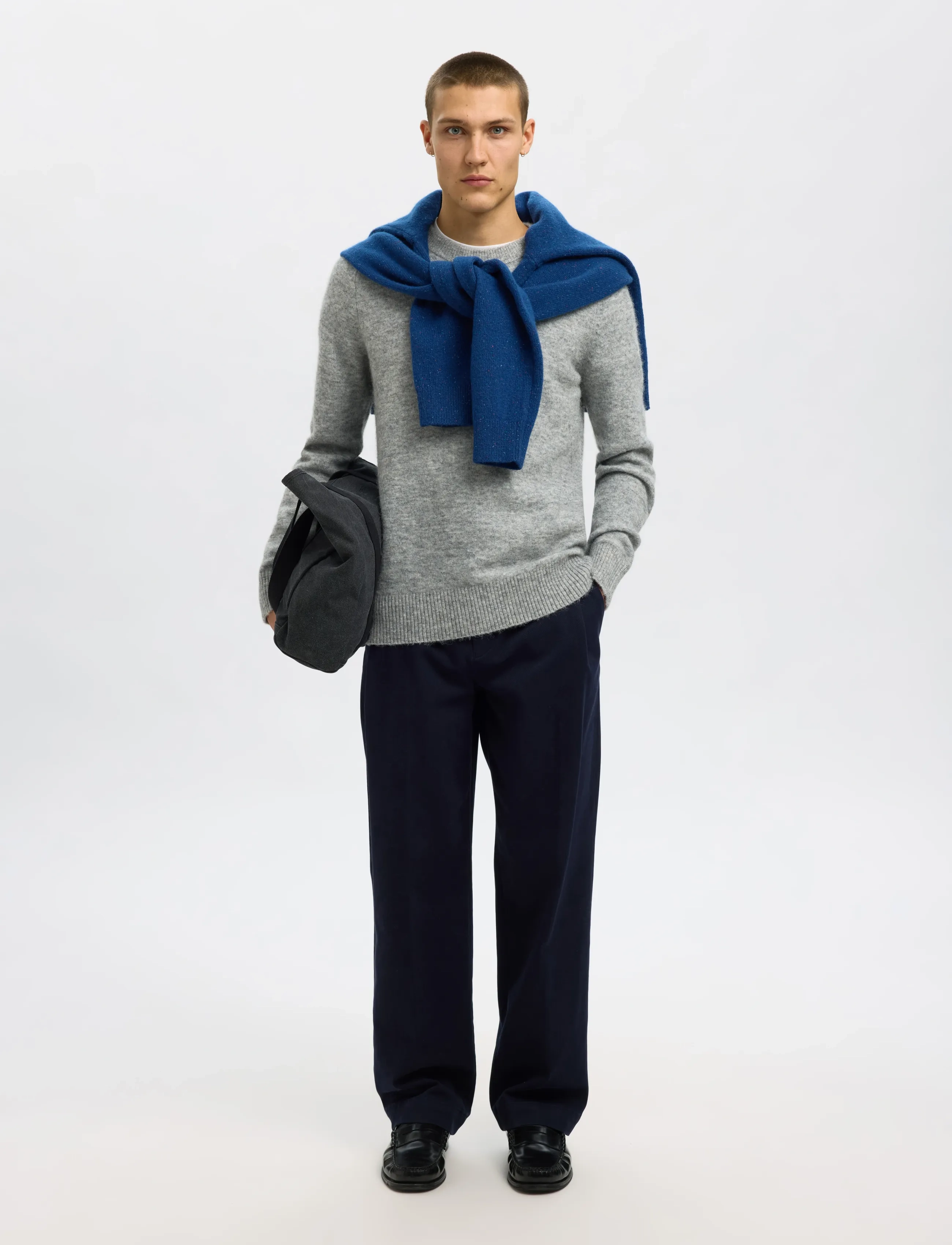 Selected - SLMRAI LS KNIT CREW NECK NOOS - rund hals - light grey melange - 4