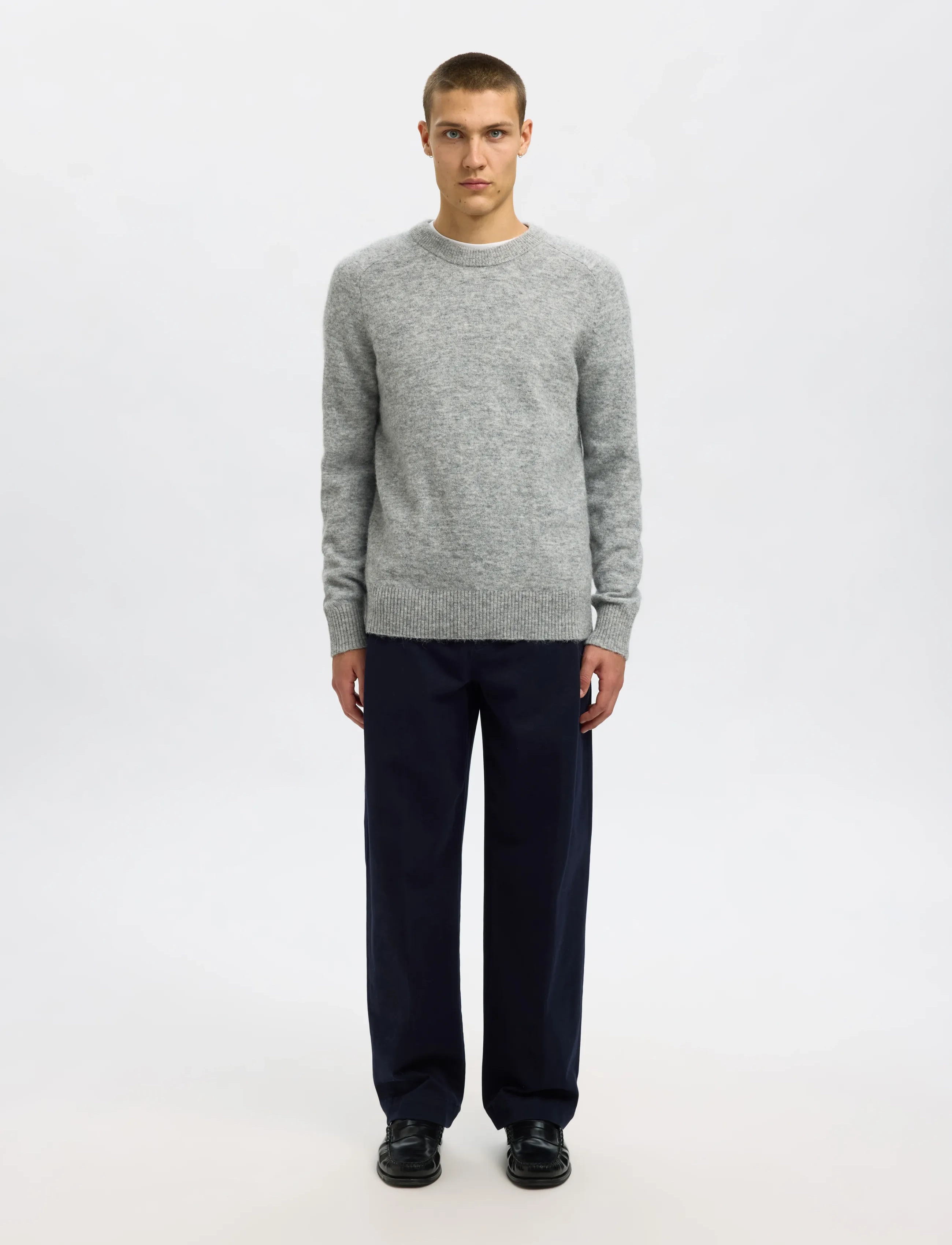 Selected - SLMRAI LS KNIT CREW NECK NOOS - rund hals - light grey melange - 5