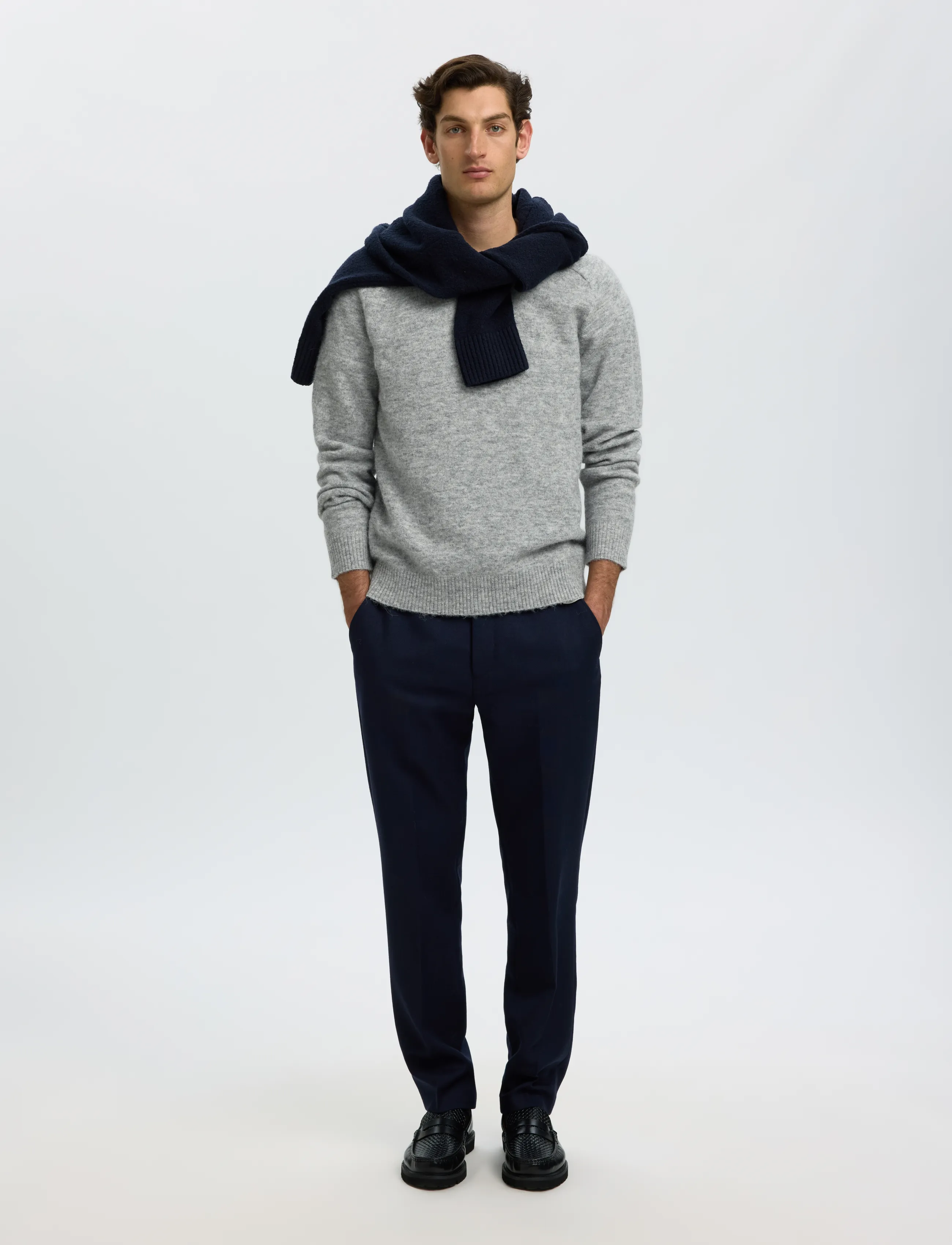 Selected - SLMRAI LS KNIT CREW NECK NOOS - Ümara kaelusega - light grey melange - 5