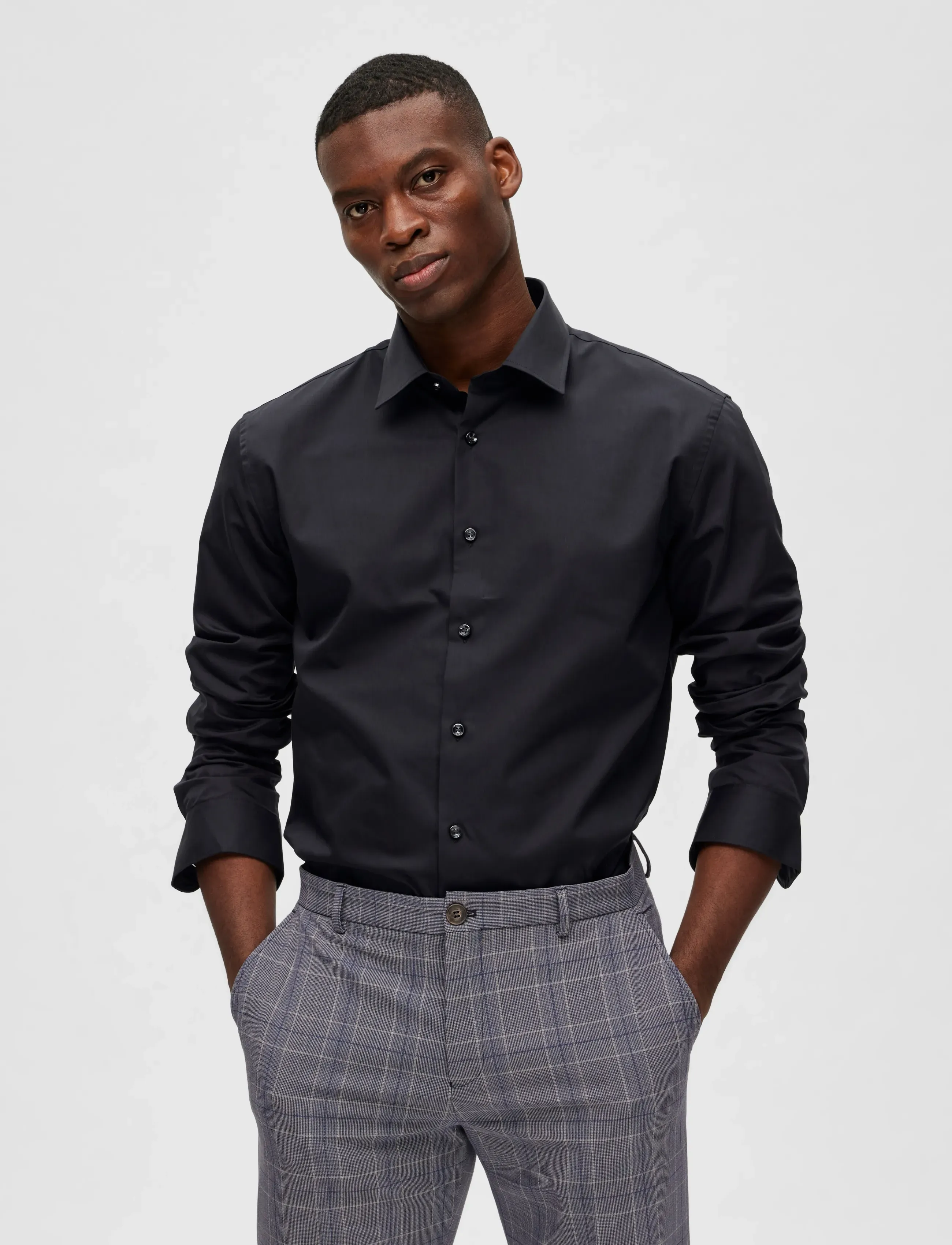 Selected Slmregethan Shirt Ls Classic Noos, M, Shirts, Schwarz - Business, Männerswear