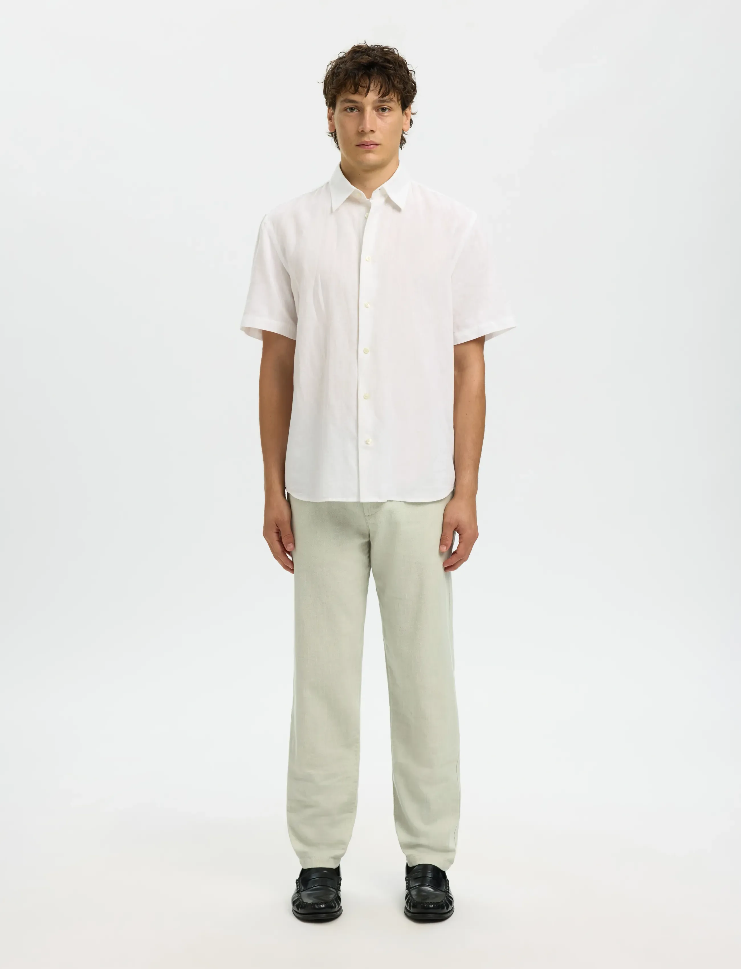 Selected - SLH172-SLIMTAPE BRODY LINEN BLD PNT - hørbukser - aqua gray - 3