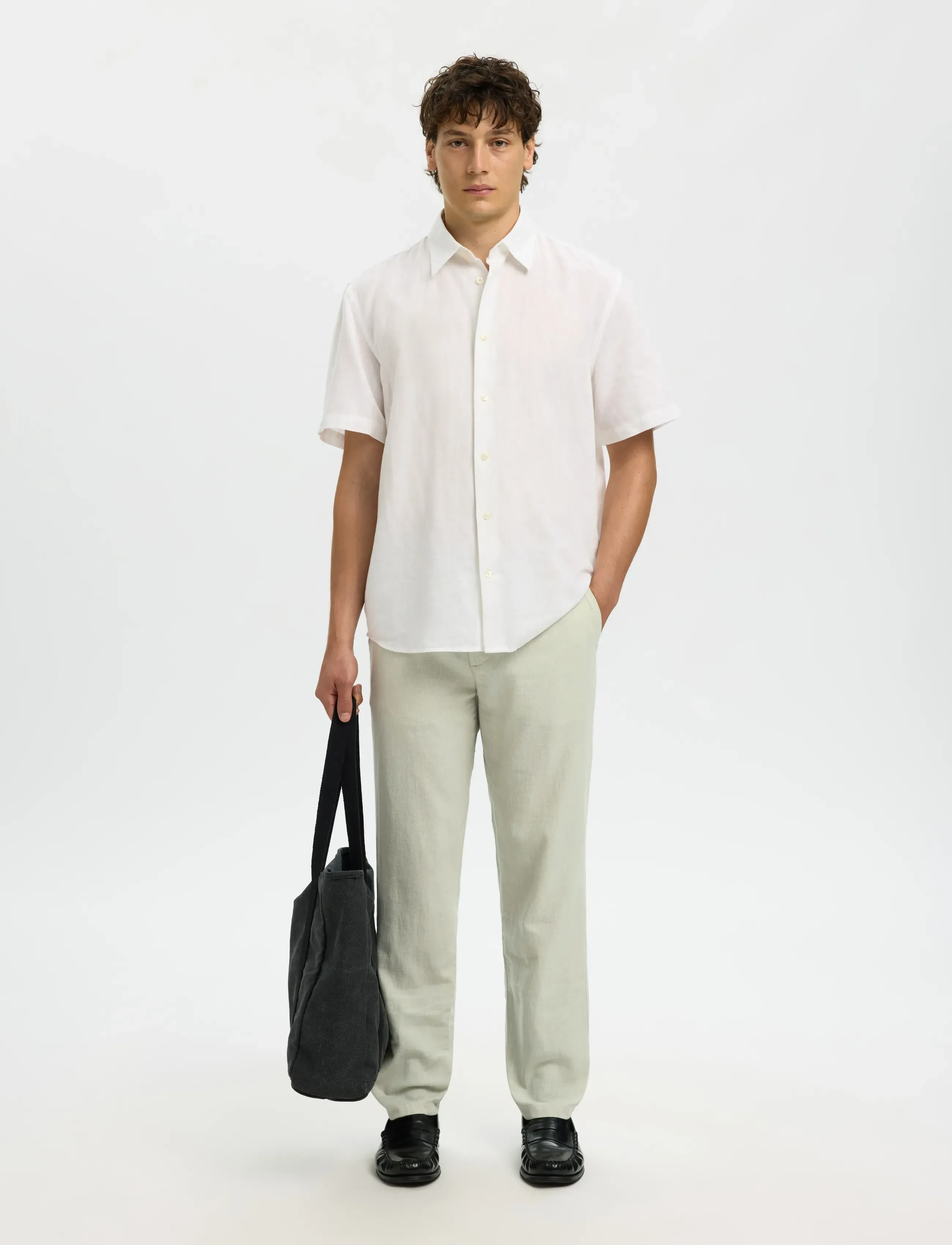 Selected - SLH172-SLIMTAPE BRODY LINEN BLD PNT - hørbukser - aqua gray - 5