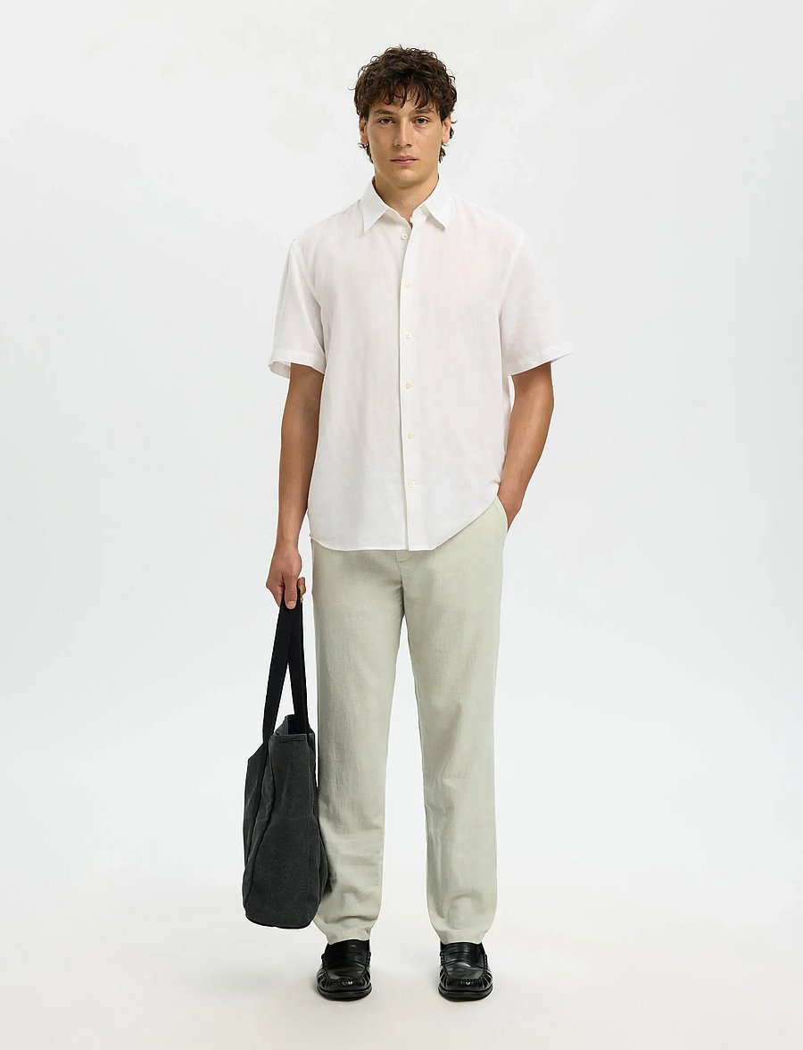 Selected - SLH172-SLIMTAPE BRODY LINEN BLD PNT - hørbukser - aqua gray - 5