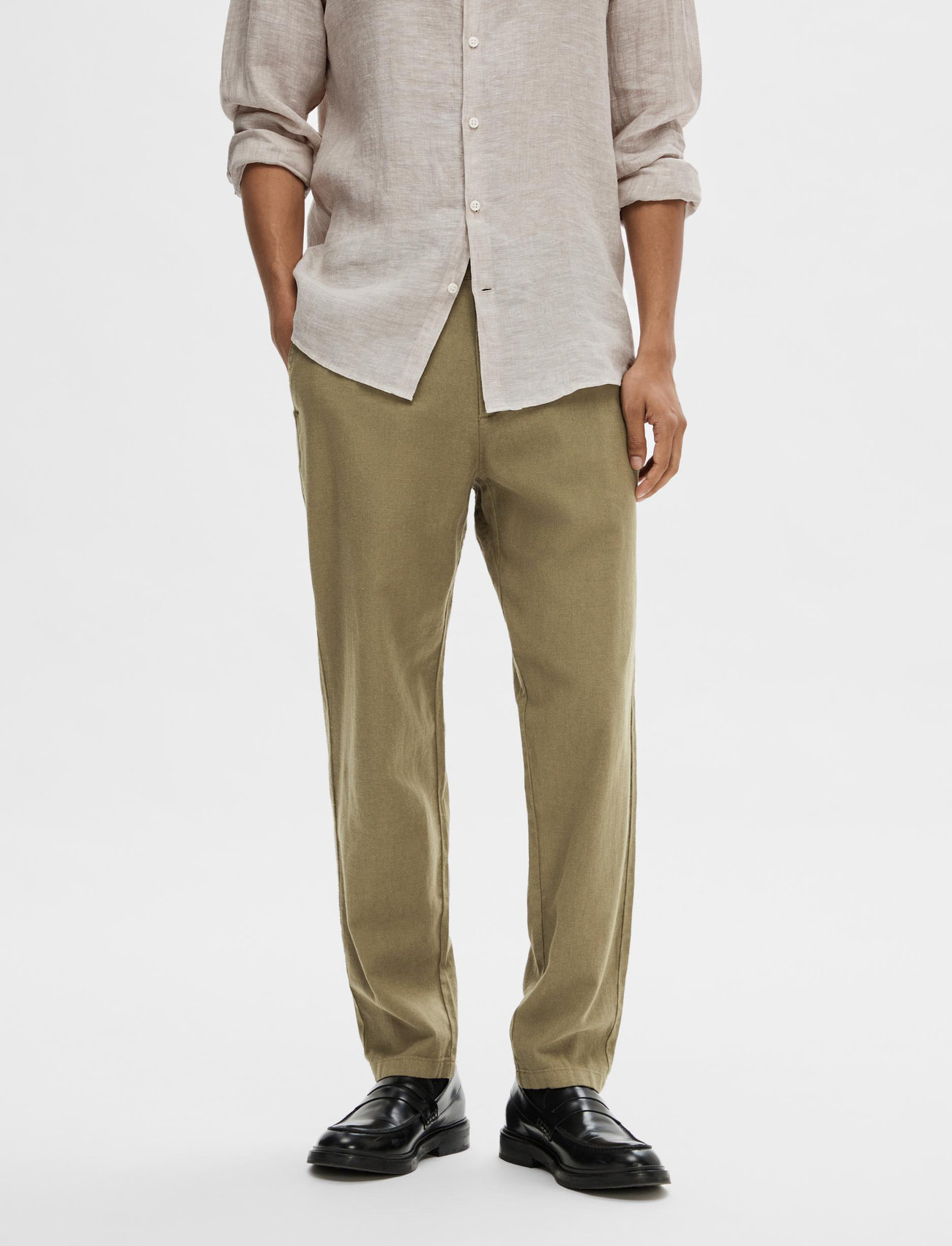 Selected Homme - SLH172-SLIMTAPE BRODY LINEN PANT NOOS - linen trousers - burnt olive - 1