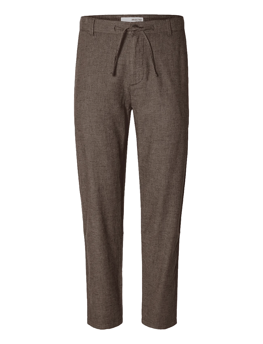 Selected - SLM172-SLIMTAPE BRODY LINEN BLD PNT NOOS - leinenhosen - chocolate torte - 1