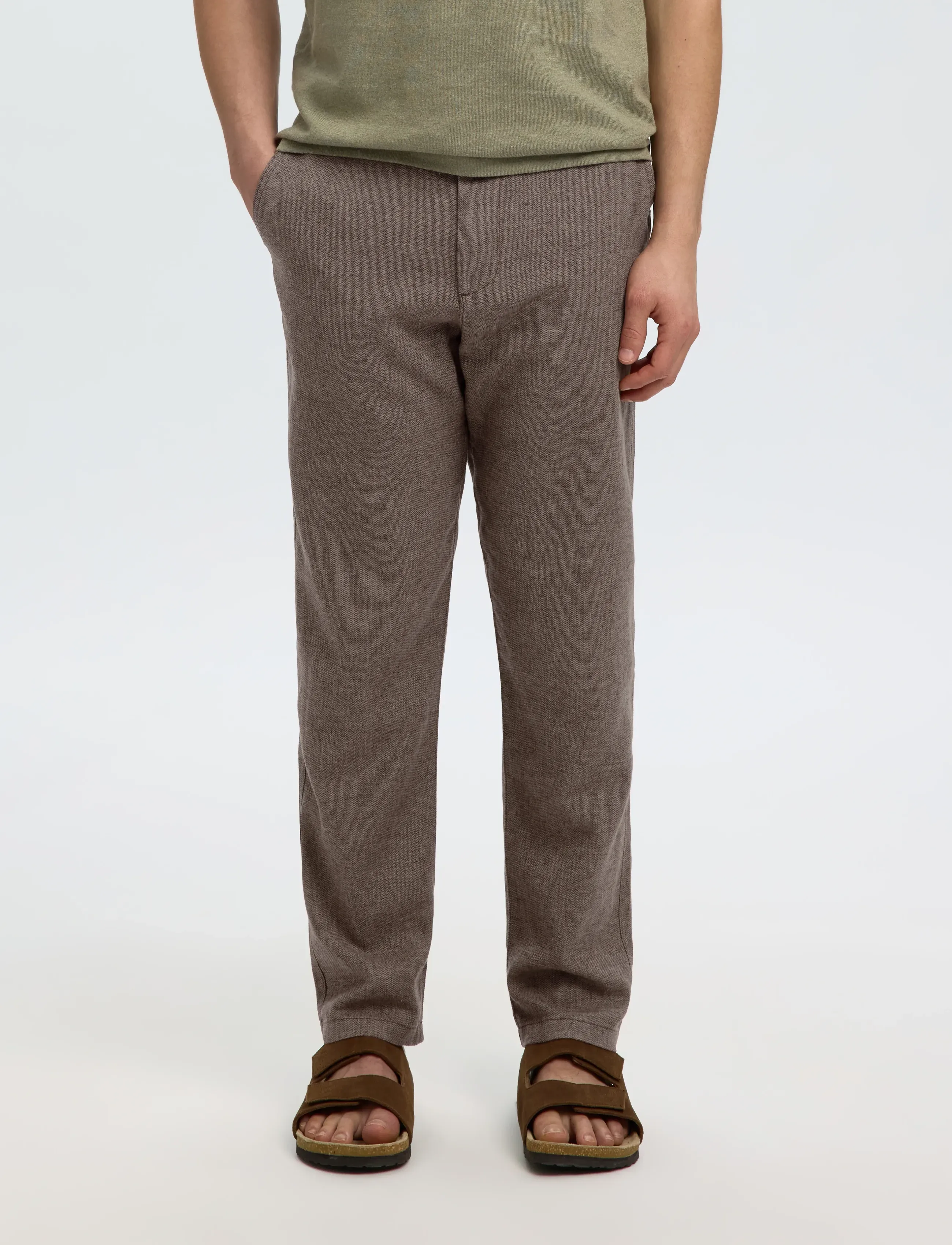 Selected SLM172-SLIMTAPE BRODY LINEN BLD PNT NOOS - Selected - CHOCOLATE TORTE / brown