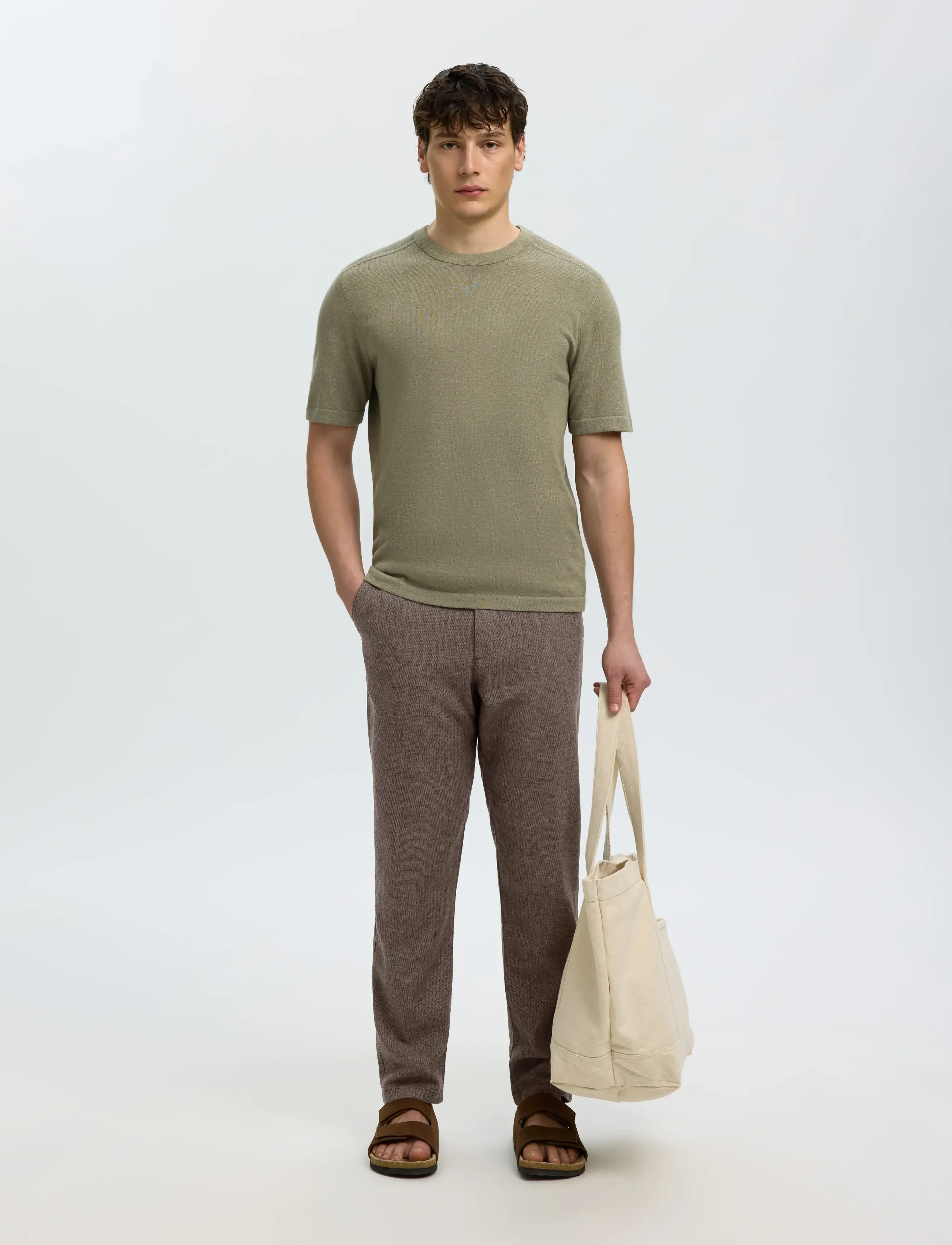 Selected - SLM172-SLIMTAPE BRODY LINEN BLD PNT NOOS - leinenhosen - chocolate torte - 3
