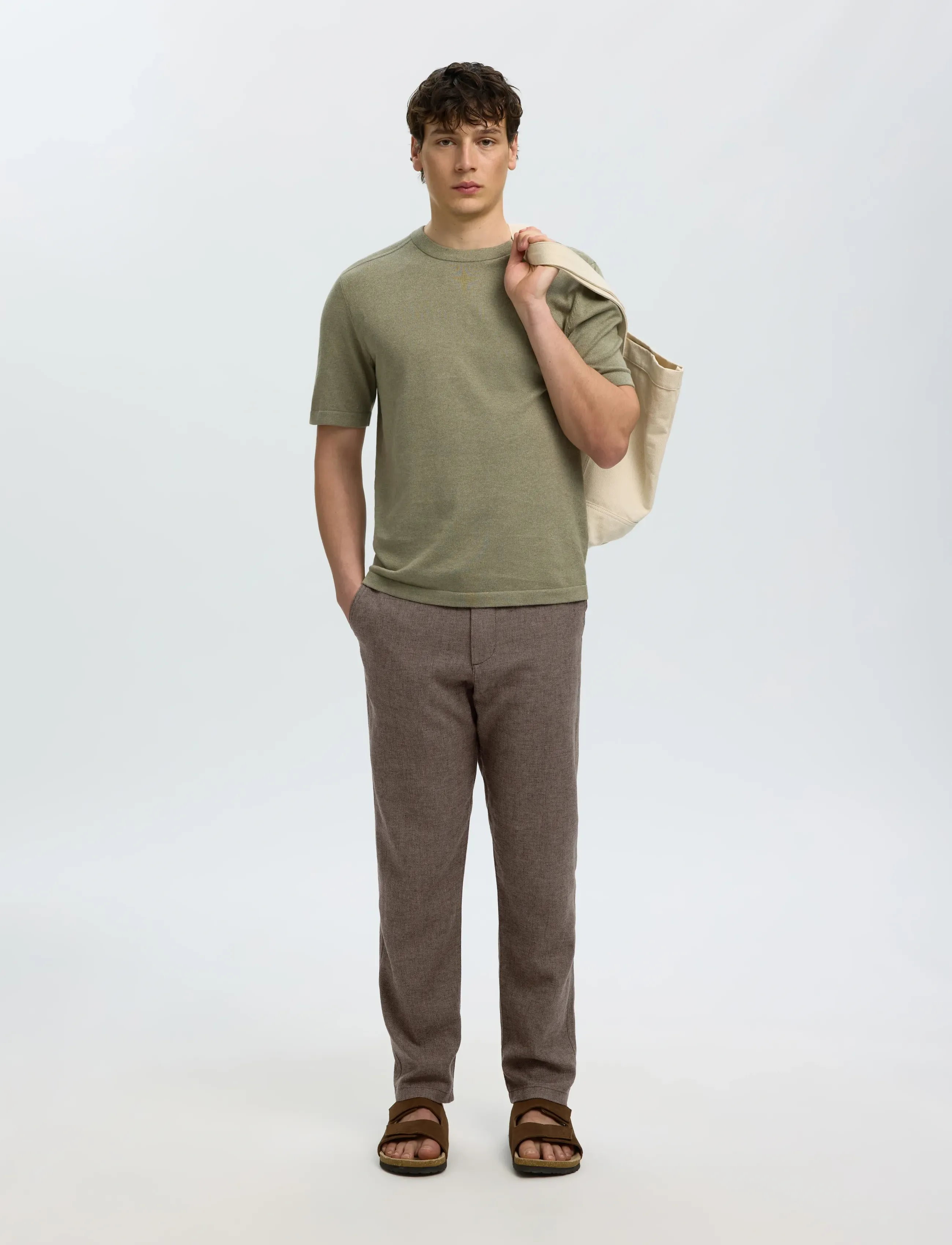 Selected - SLM172-SLIMTAPE BRODY LINEN BLD PNT NOOS - leinenhosen - chocolate torte - 5
