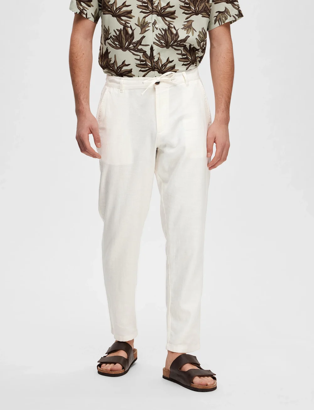 Selected - SLH172-SLIMTAPE BRODY LINEN BLD PNT - linnebyxor - cloud dancer - 0