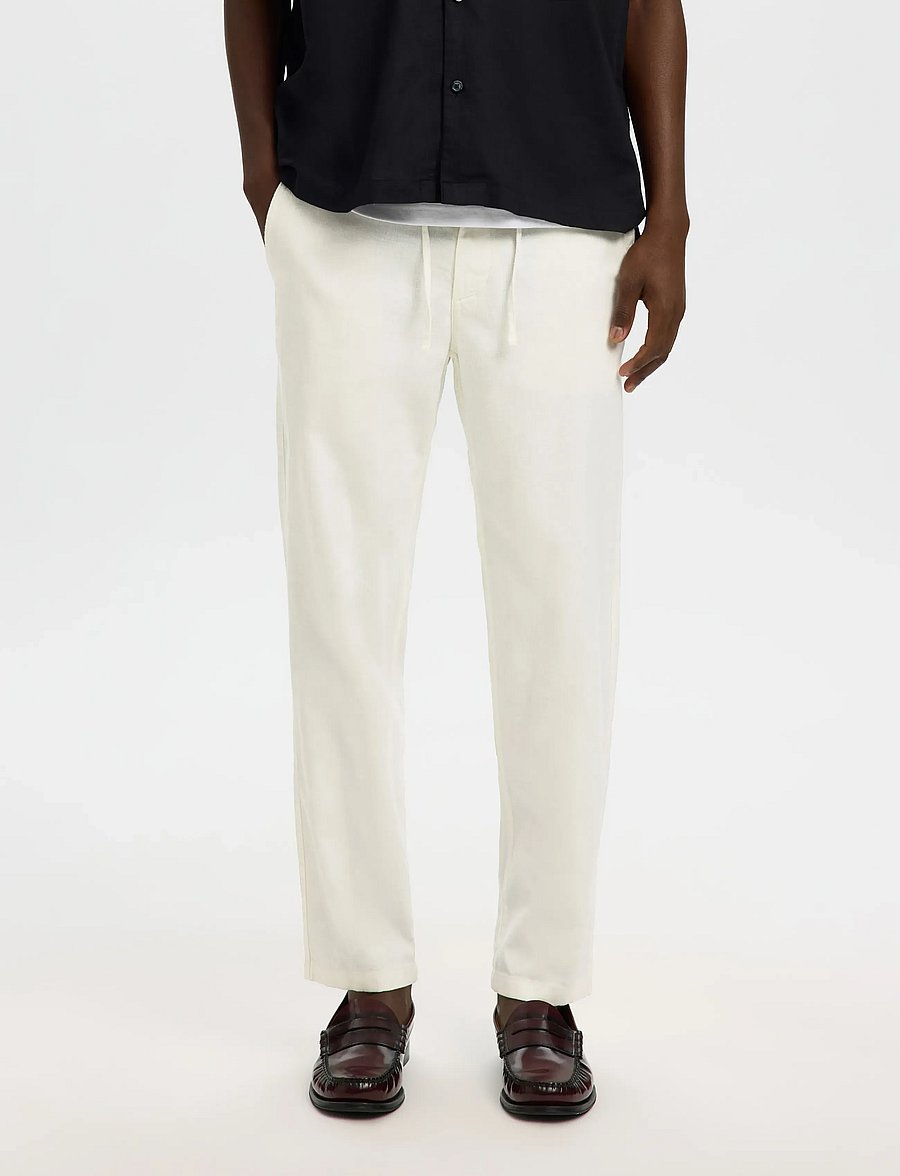 Selected - SLM172-SLIMTAPE BRODY LINEN BLD PNT NOOS - hørbukser - cloud dancer - 0