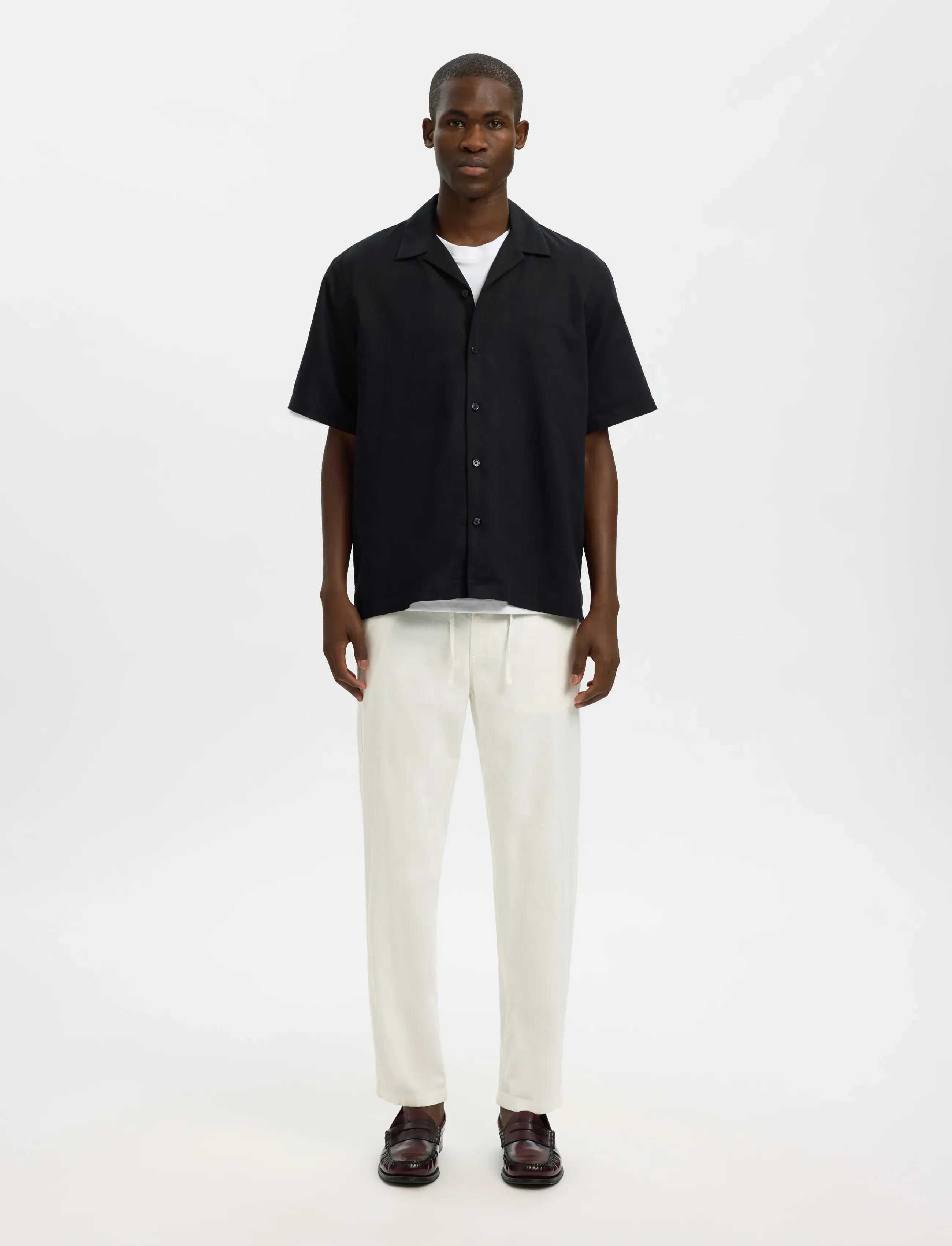 Selected - SLM172-SLIMTAPE BRODY LINEN BLD PNT NOOS - hørbukser - cloud dancer - 3