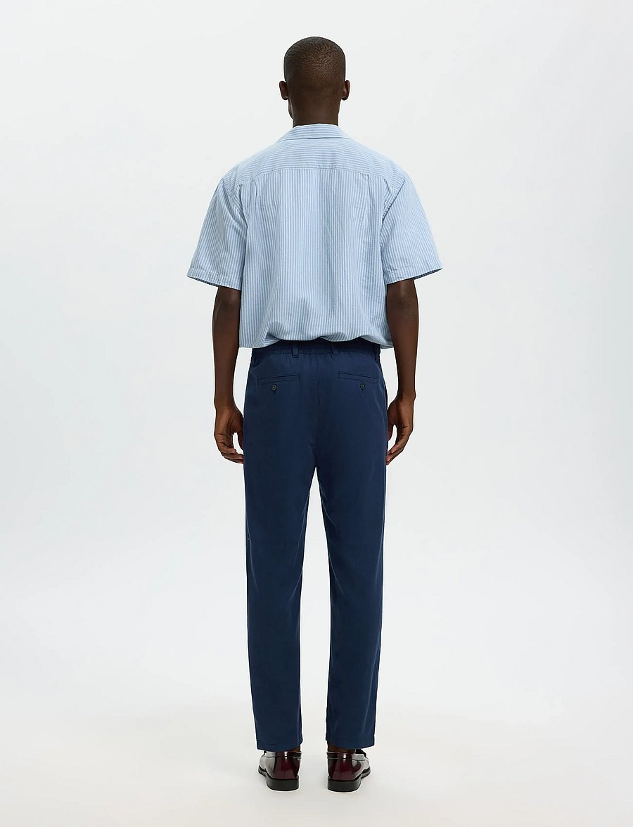 Selected - SLH172-SLIMTAPE BRODY LINEN BLD PNT - hørbukser - dark sapphire - 2