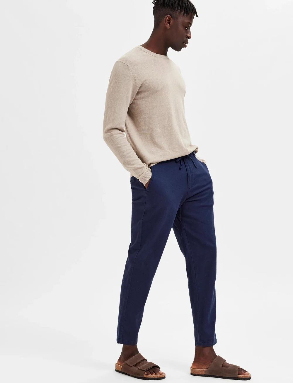 Selected - SLH172-SLIMTAPE BRODY LINEN BLD PNT - spodnie lniane - dark sapphire - 3