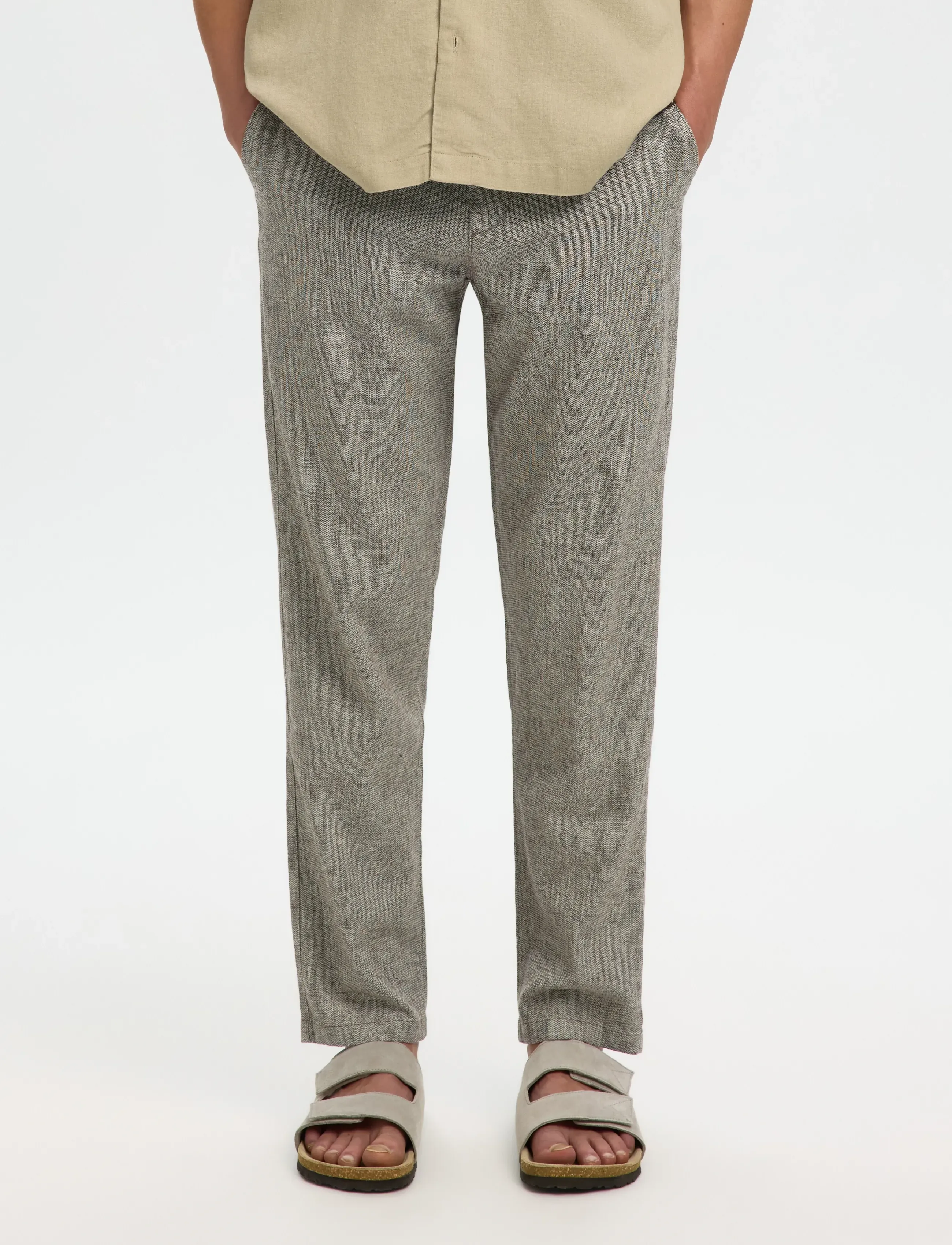 Selected SLM172-SLIMTAPE BRODY LINEN BLD PNT NOOS - Trousers - DELICIOSO / grey