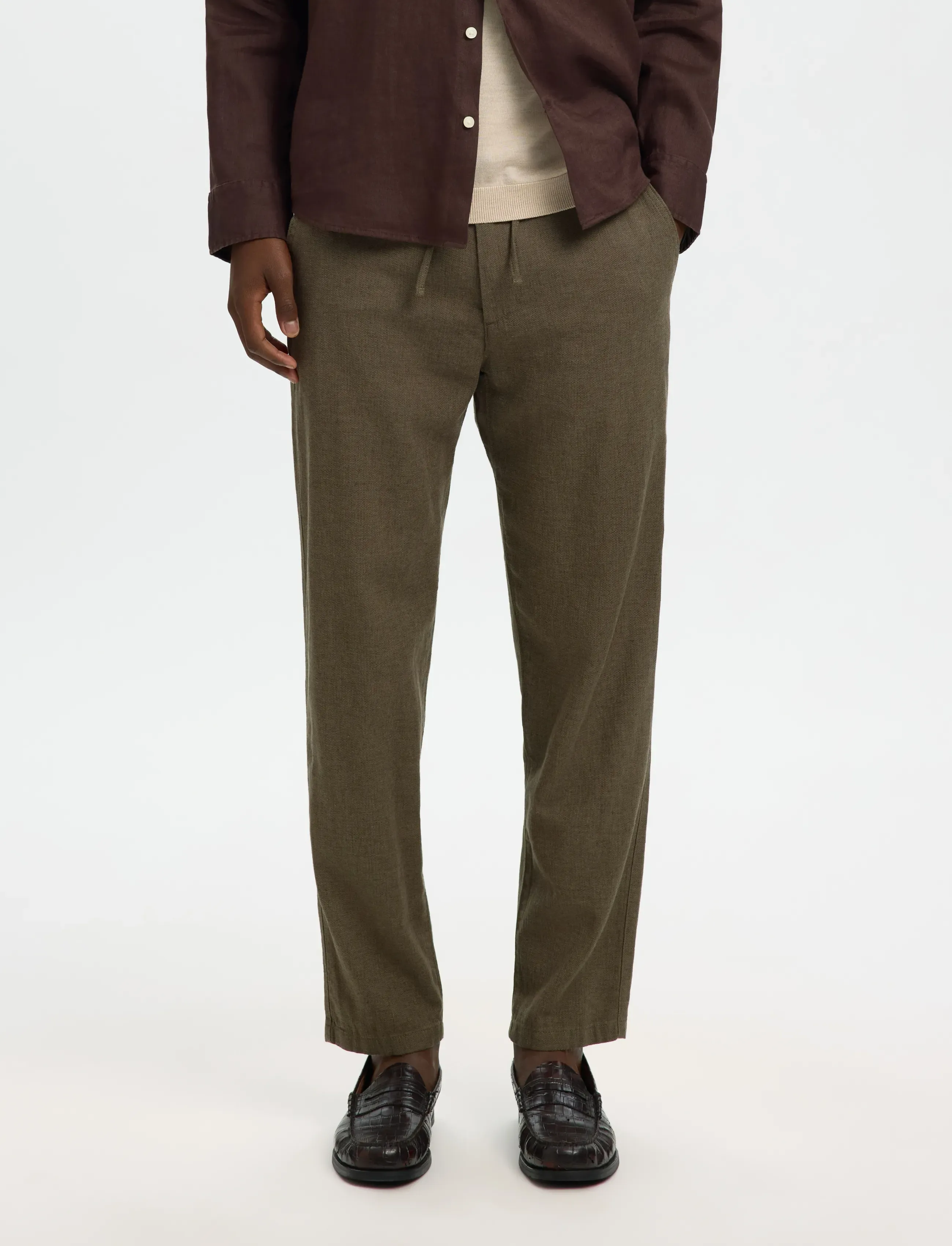 Selected SLM172-SLIMTAPE BRODY LINEN BLD PNT NOOS - Hørbukser - FOREST NIGHT / green