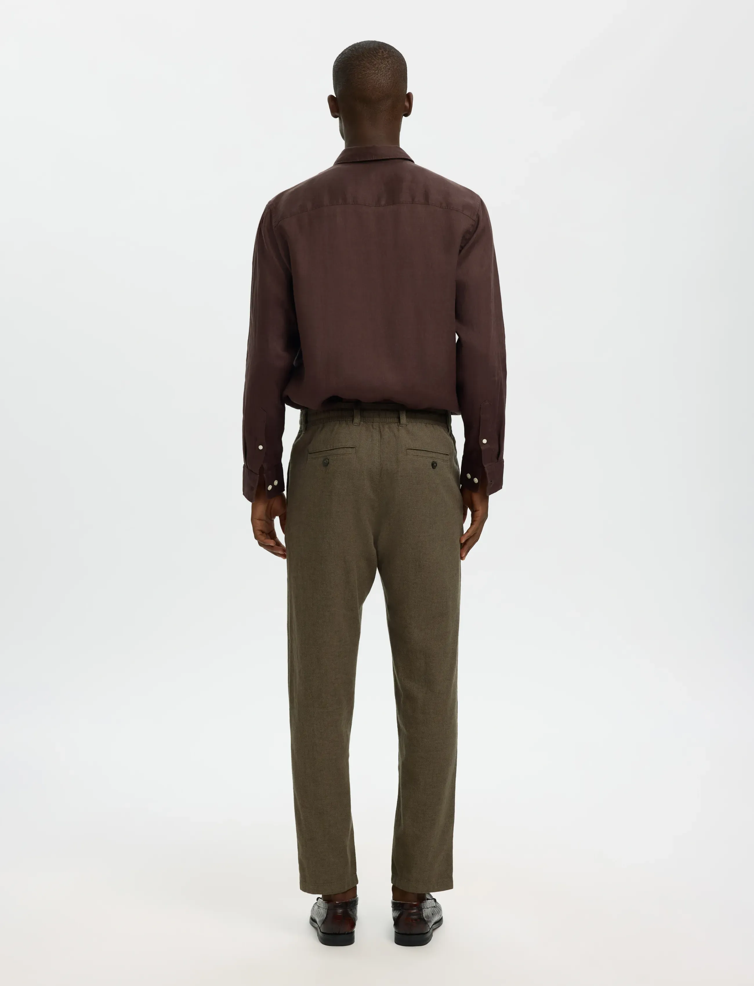 Selected - SLM172-SLIMTAPE BRODY LINEN BLD PNT NOOS - linnebyxor - forest night - 2