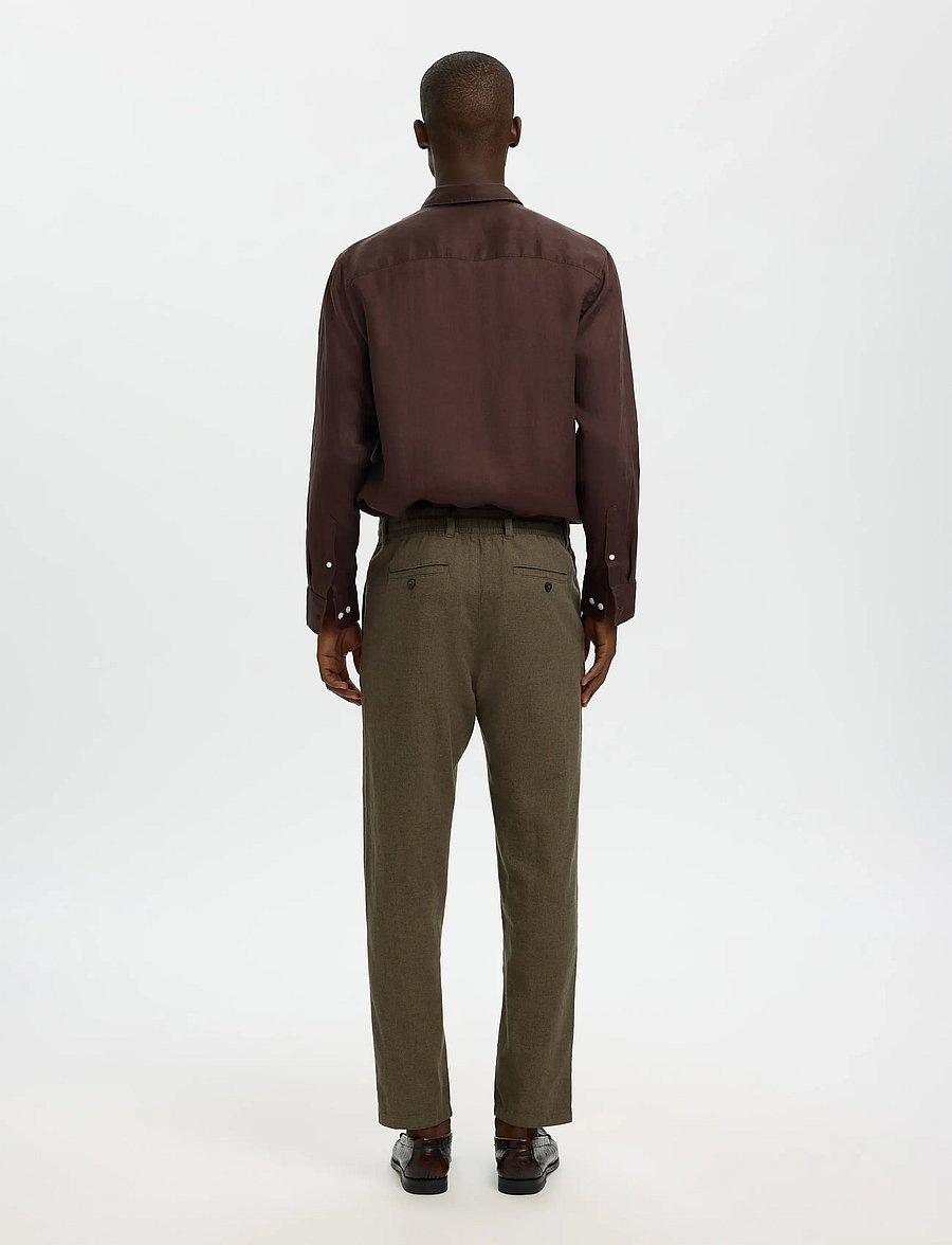 Selected - SLM172-SLIMTAPE BRODY LINEN BLD PNT NOOS - linnebyxor - forest night - 2