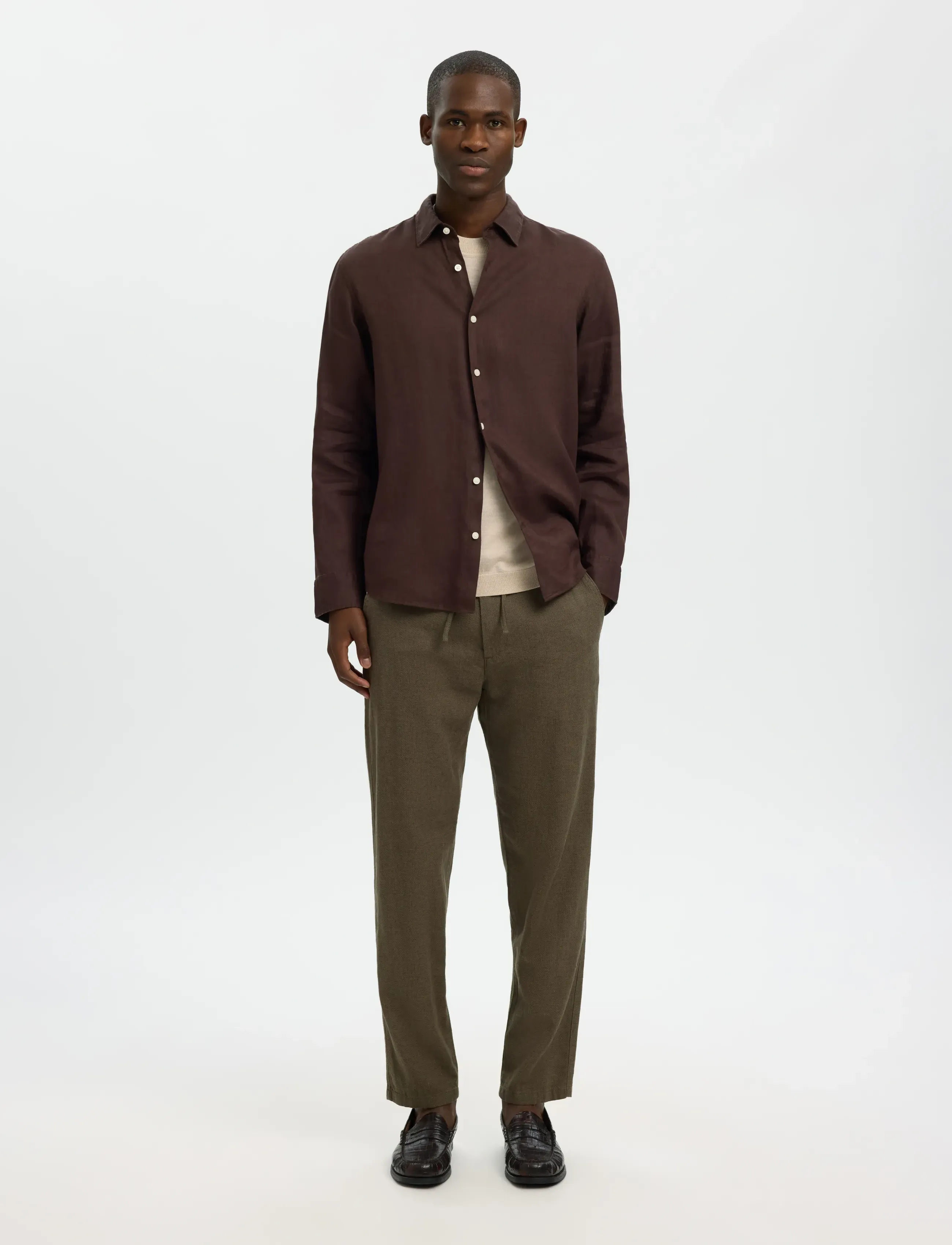 Selected - SLM172-SLIMTAPE BRODY LINEN BLD PNT NOOS - linnebyxor - forest night - 3