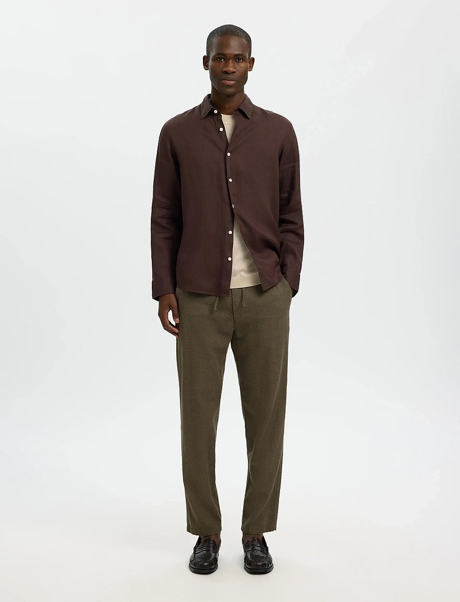 Selected - SLM172-SLIMTAPE BRODY LINEN BLD PNT NOOS - linnebyxor - forest night - 3