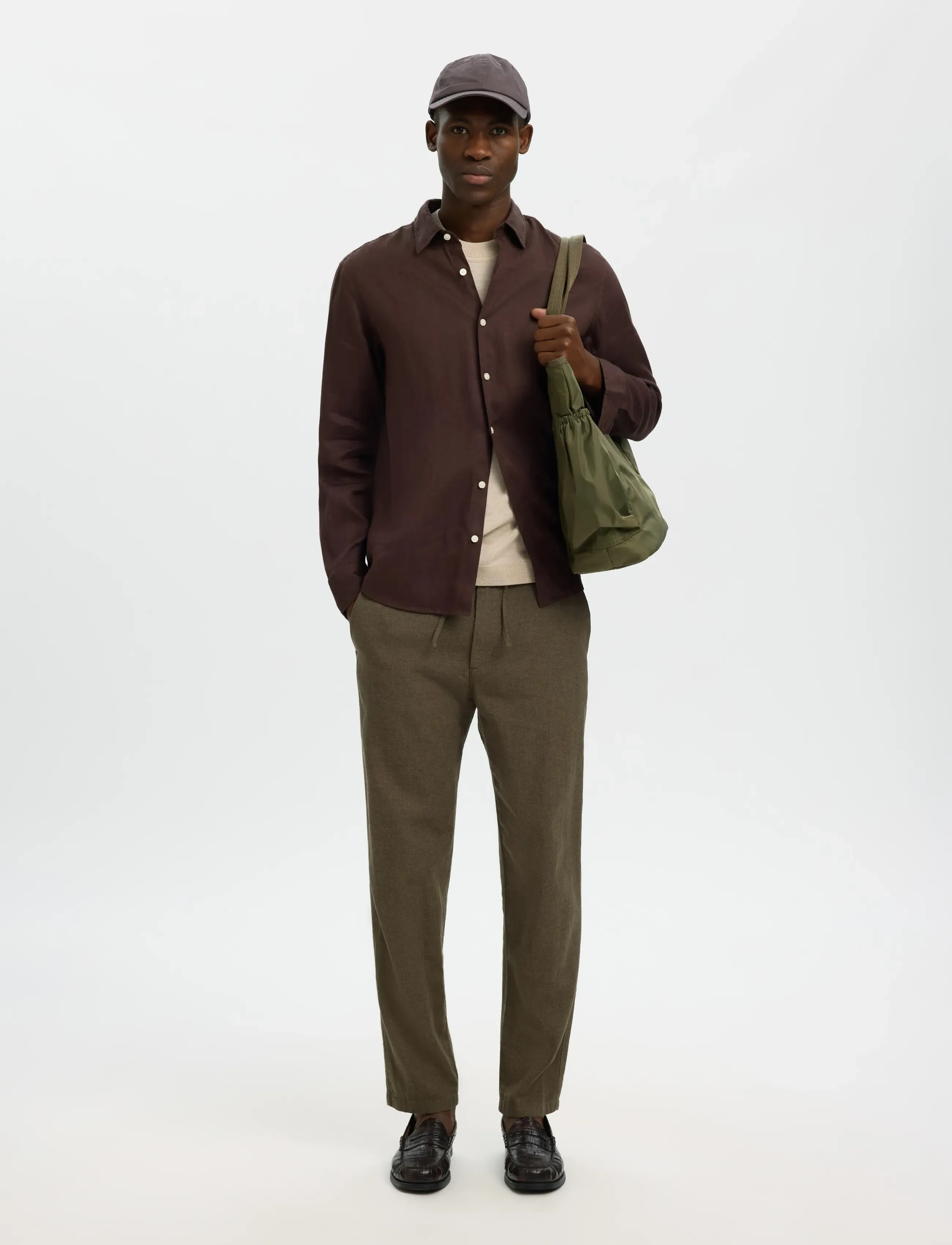 Selected - SLM172-SLIMTAPE BRODY LINEN BLD PNT NOOS - linnebyxor - forest night - 5